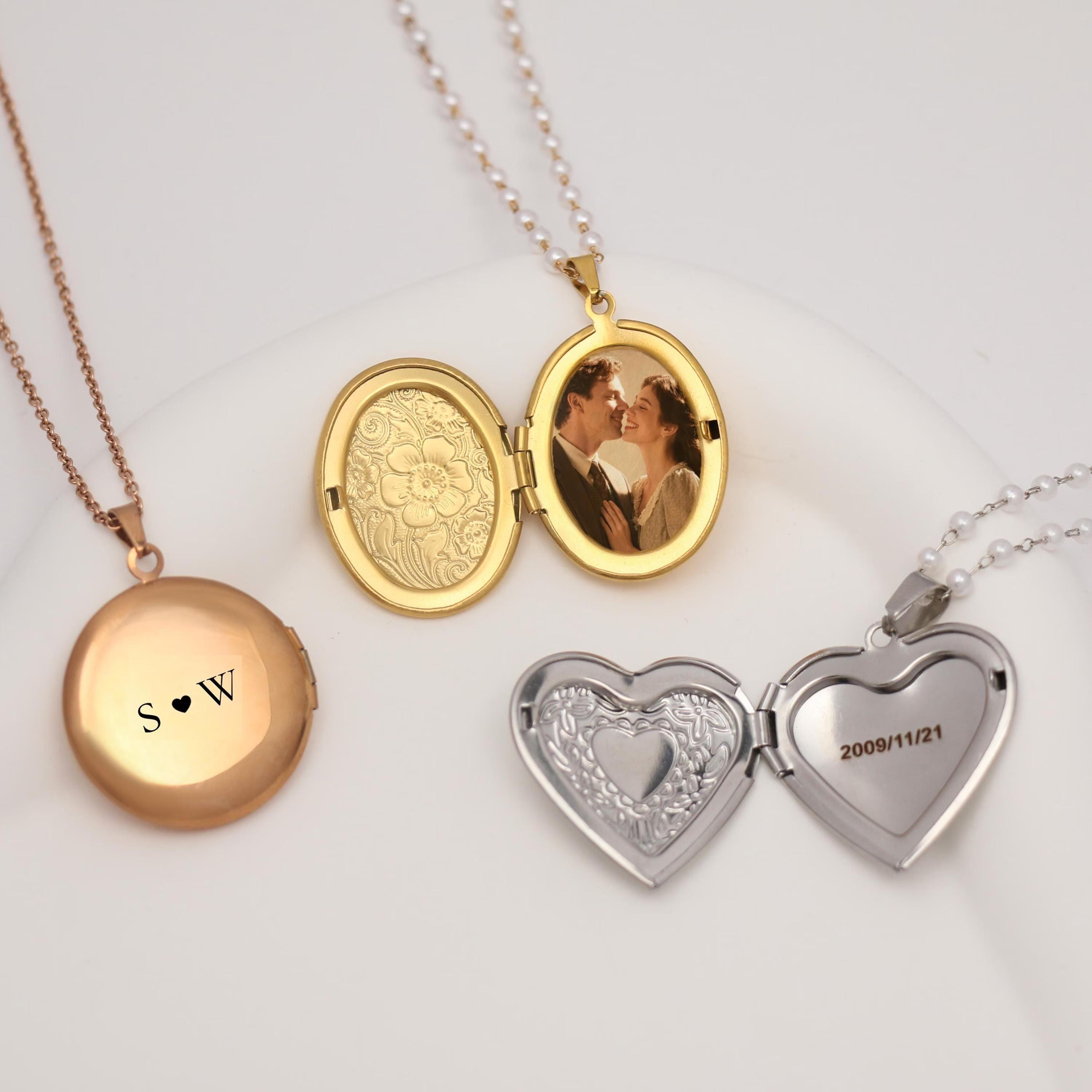 Collana con ciondolo portafoto vintage in oro 18 carati, collana con ciondolo a cuore e foto, collana con ciondolo, regalo personalizzato per lei, reg