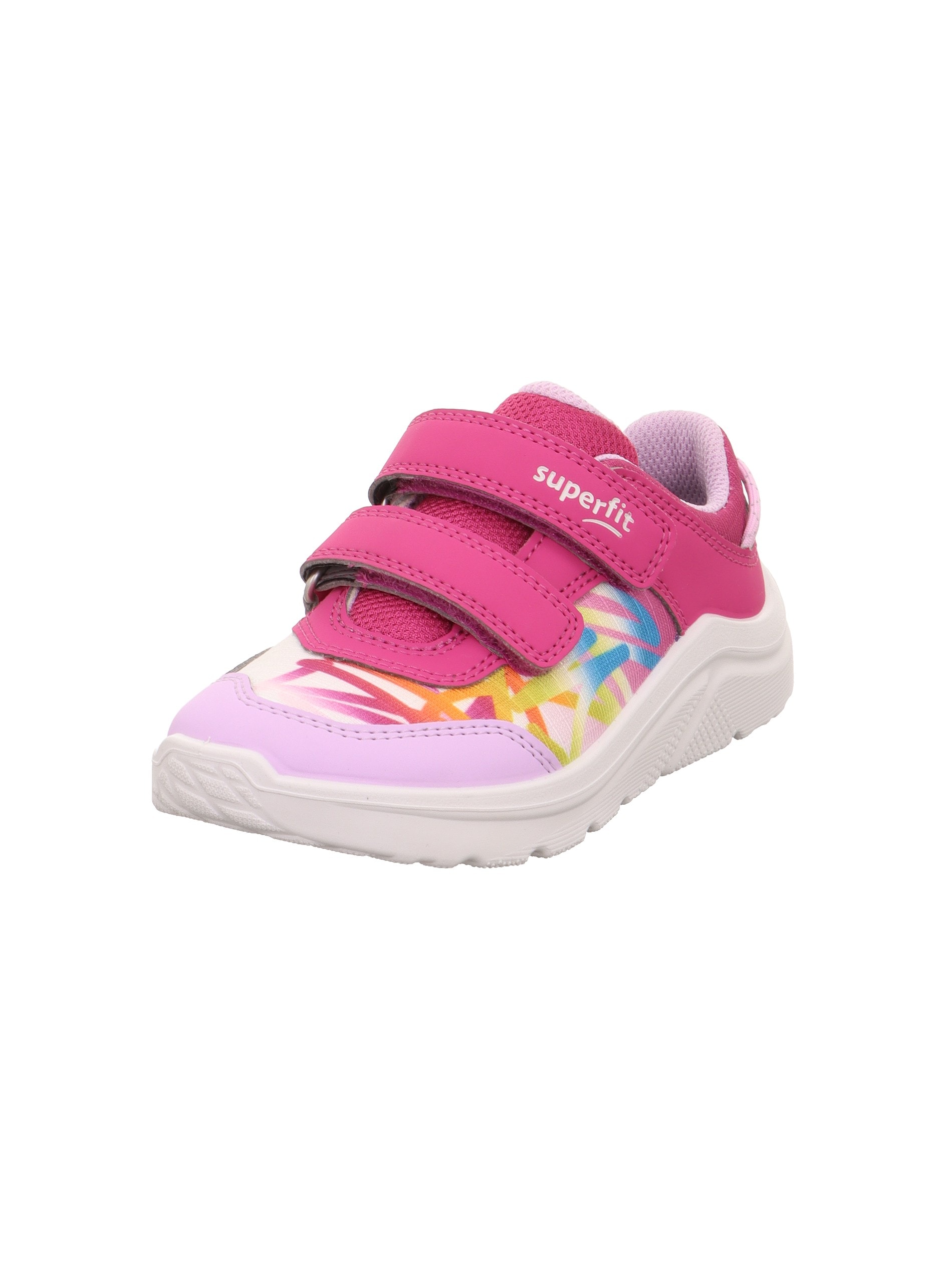 Sneaker SUPERFIT "KICKS WMS: weit", Damen, Gr. 28, pink bunt, Lederimitat, Polyester, mehrfarbig, Schuhe Sneaker, Klettschuh, farbiges Muster, WMS: W V, Größenschablone zum Download