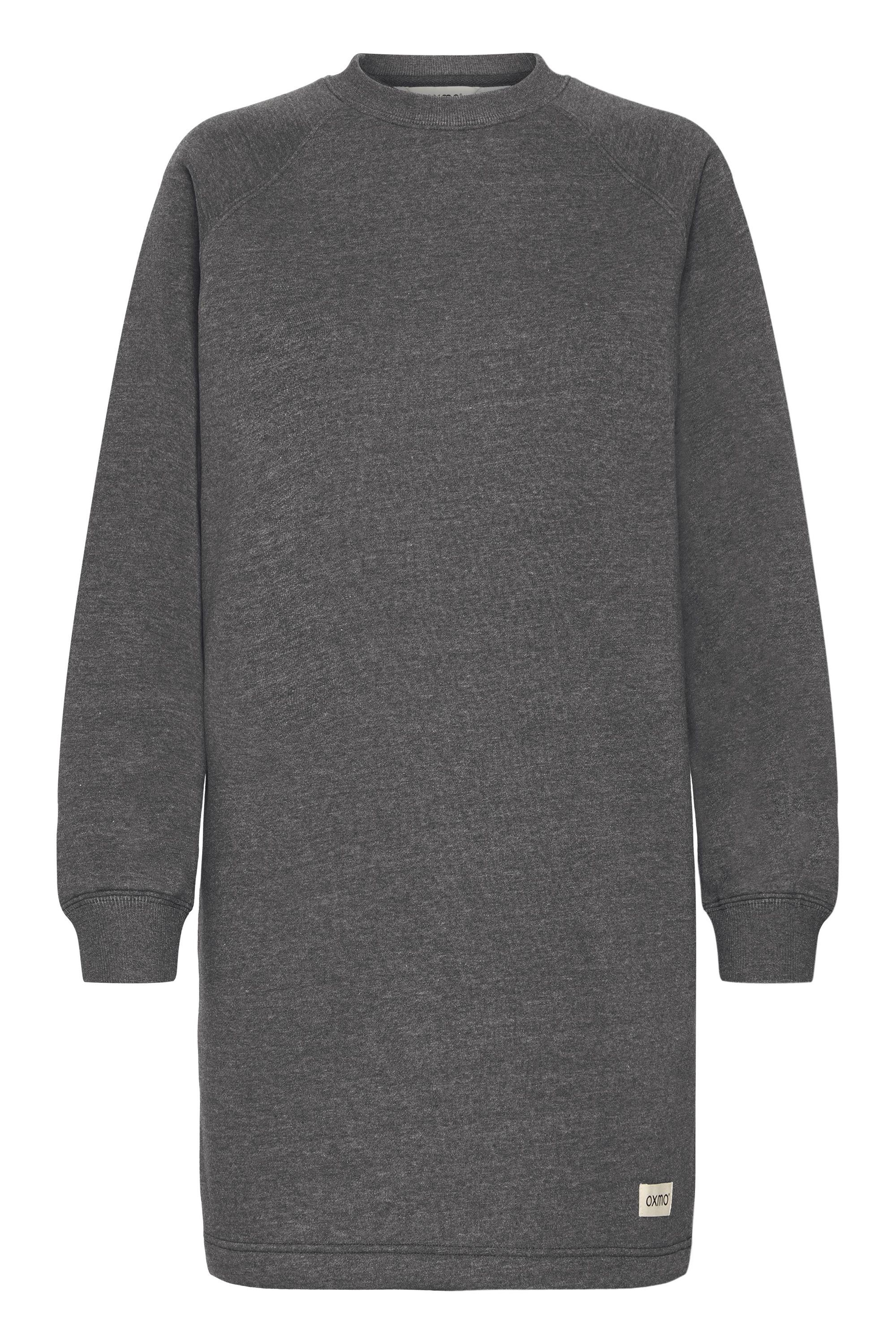 Sweatkleid OXMO "Sweatkleid OXKAREN", Damen, Gr. L, N-Gr, grau (dunkelgrau melange), Obermaterial: 80% Polyester PES. 20% Baumwolle CO., Kleider Sweatkleid