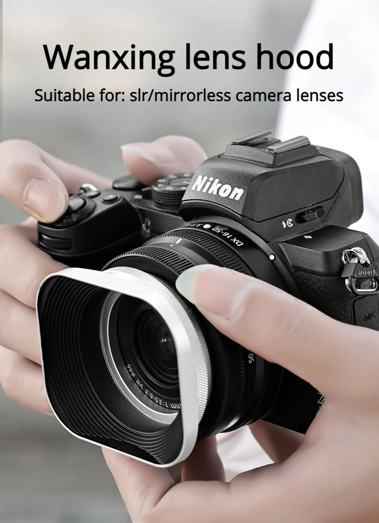 Quadratischer Metall-Lichtschutz, geeignet für Nikon 28 mm F2.8/40 mm F2 Vios 56/35F1.4 Fixed Focus 35 mm F2 Objektiv 37/39/40,5/43/46/49/52 mm Image