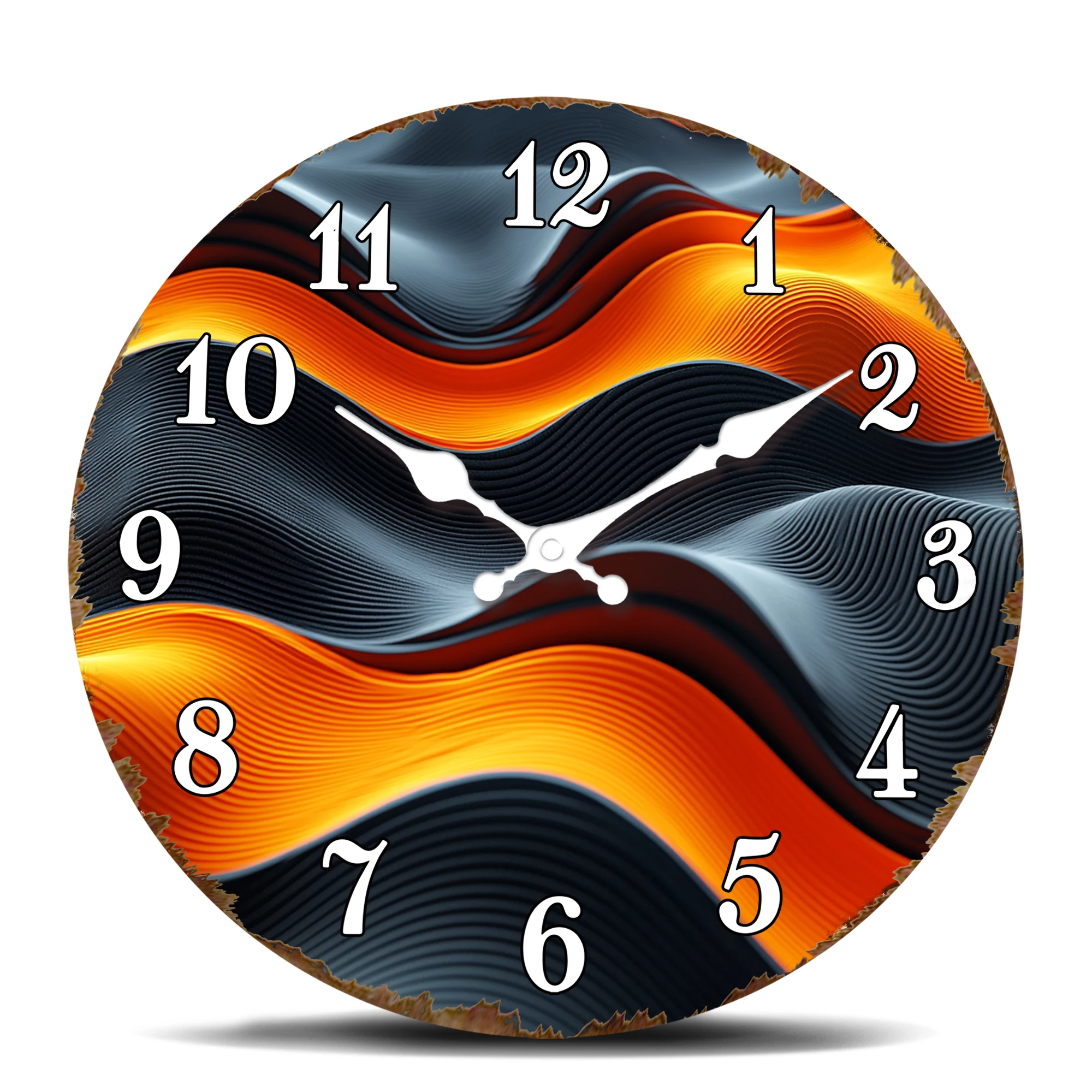 Abstrakte Wellenmuster-Wanduhr, Moderne Wellendesign-Dekorationsuhr, Elegante Schwarz-Orange Wellen-Wanduhr für Büro oder Zuhause