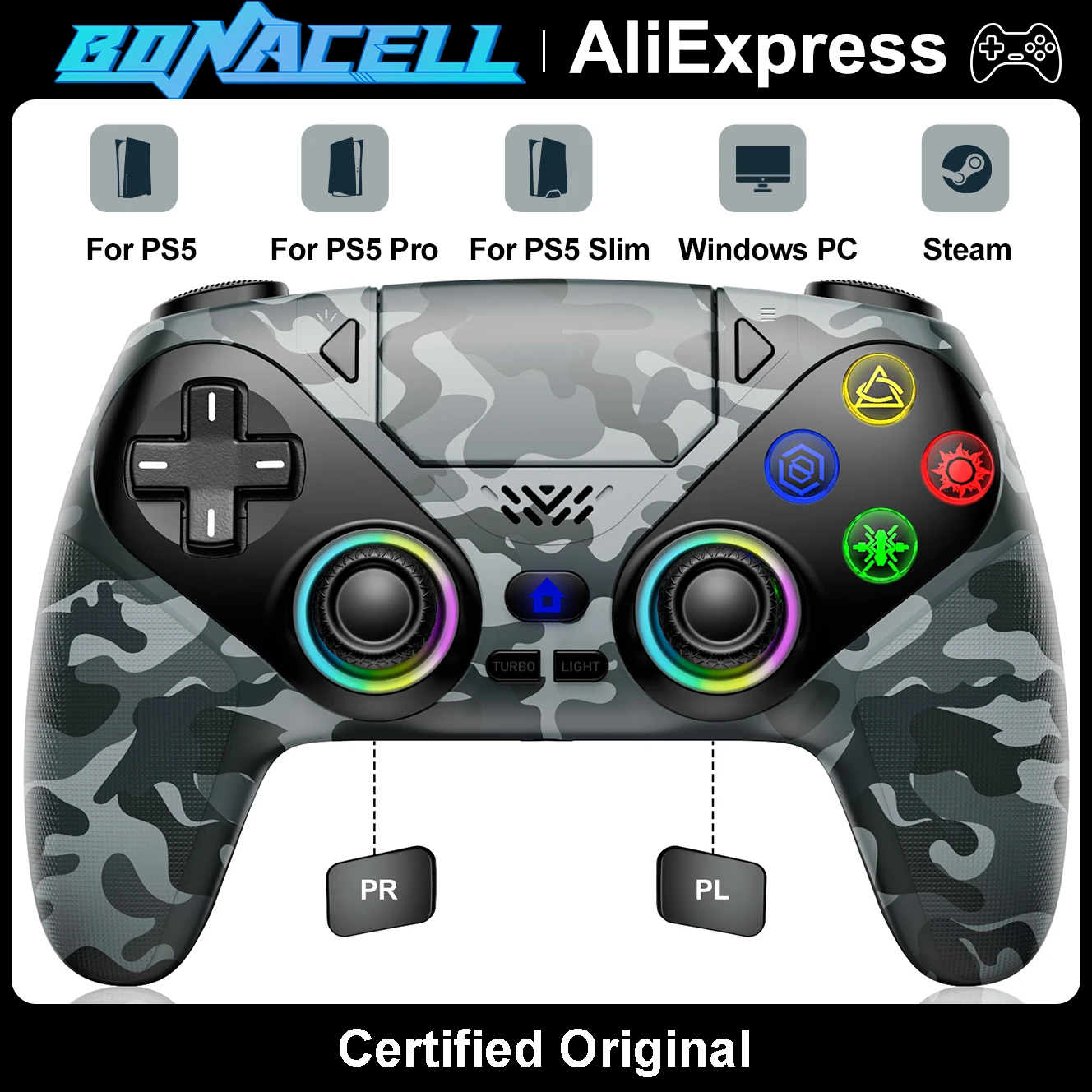 RGB-Licht Kabelloser Controller für PS5/PlayStation 5 Pro/Slim PC Gamepads Marco/Turbo Hall-Effekt-Trigger Fernbedienung Joystick Image