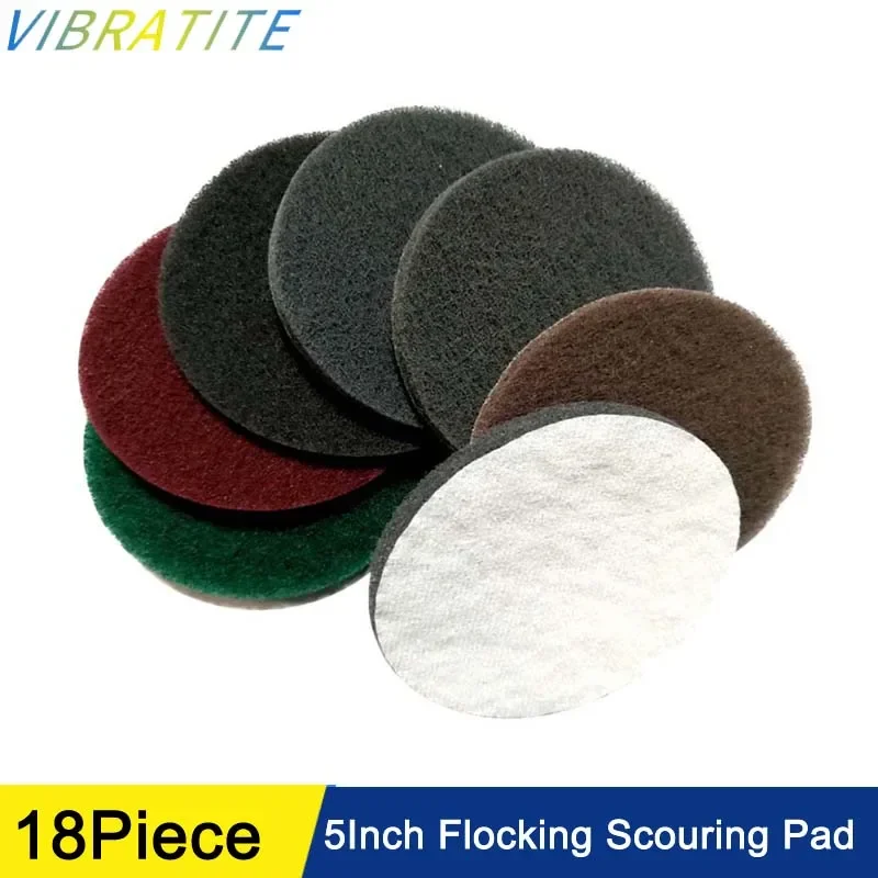 18 Stück 5 Zoll 125 mm Scheuerschwamm, Körnung 240–800, Mehrzweck-Beflockung, industrielles Hochleistungs-Nylongewebe zum Polieren und Schleifen Image