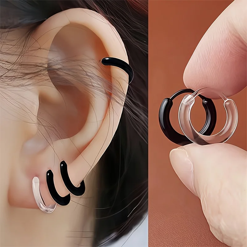 20 Stück schwarze und transparente Harz-Creolen, einfache unsichtbare Ohrstecker, runde Creolen für Frauen, ungewöhnliche Ohrringe, Schmuck, Geschenk Image