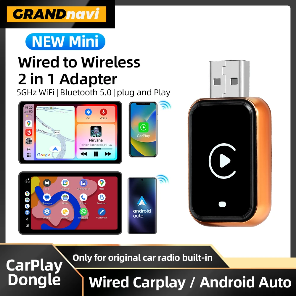 2in1 Orange Smart Mini Box Wireless Carplay Android Auto Plug & Play Auto-Verbindung für VW KIA Volvo Audi Ford Bens Honda MG Image