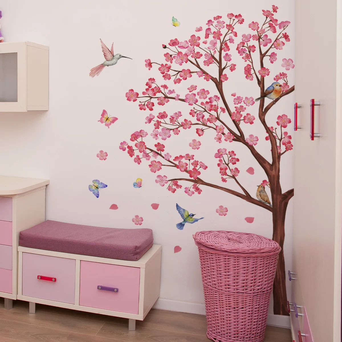Aquarell Vogel Blume Wandaufkleber Wohnzimmer Dekoration für Schlafzimmer Wandtattoos Kinderzimmer Baby Kinderzimmer Home Decor Mädchen Geschenk