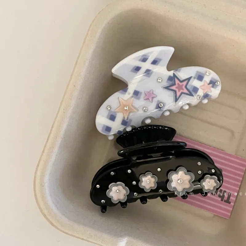 Millennium heißes Mädchen ~ Denim blaue Sterne Hai Clip y2g süß cool Rücken Kopf Hochs teck frisur Haar Klaue hochwertige Acetat Haarschmuck Image