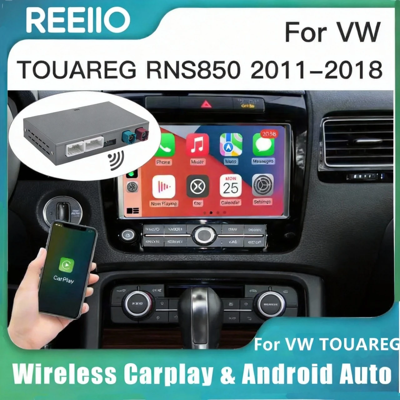 REEIIO Kabelloses Carplay Android Auto für VW Touareg Mit 8-Zoll-Bildschirm RNS850 2011-2018 Spiegelung Car Play AirPlay Multimedia Image