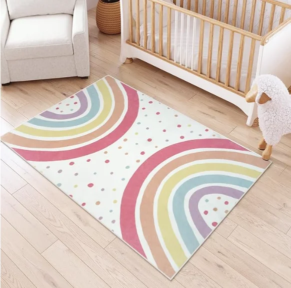Regenbogen-Teppich für Mädchenzimmer Bunte Teppiche Flächenteppiche für Kinderzimmer Rutschfester Weicher Polka-Dot-Teppich Kinderzimmerteppich Zelt-Schloss Image