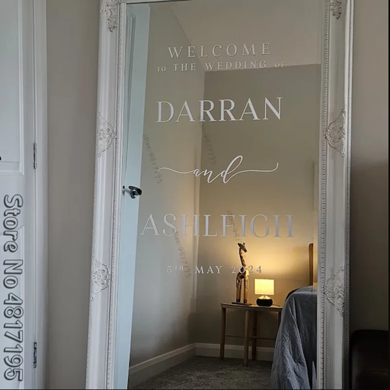 Benvenuti al matrimonio dello specchio Adesivo in vinile Decalcomania in vinile personalizzato Data francese del nome Cartello Nikkah Cartello di fidanzamento di benvenuto