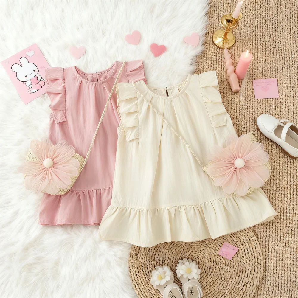 Mädchen Kleider Sommer Einfarbig Niedliche Baumwolle Baby Mädchen Kleider Entzückende Ohr Baby Kleider Baby Mädchen Kleidung Image