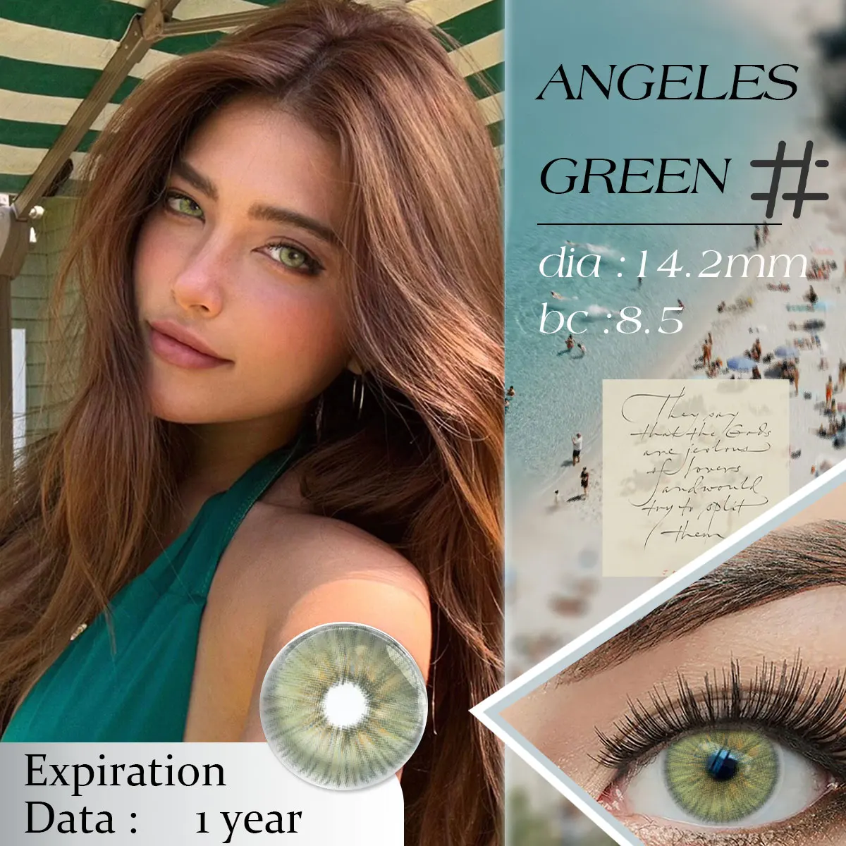 2 Stück Augenkontaktlinsen, Make-up, farbig, Cosplay, 0 Grad, grau, braun, Iris, Comestic Pupil-Serie, weiche Linse, jährlich, meistverkauft, 14.2 Image