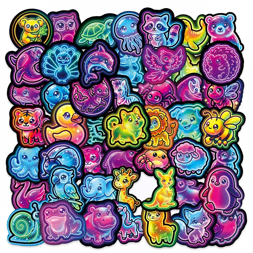 10/30/50 Stück Niedliche Neon-Tier-Graffiti-Aufkleber Cartoon-Sticker für Notizbuch Handy Schreibwaren Laptop Wasserfeste Kawaii-Aufkleber Spielzeug Image