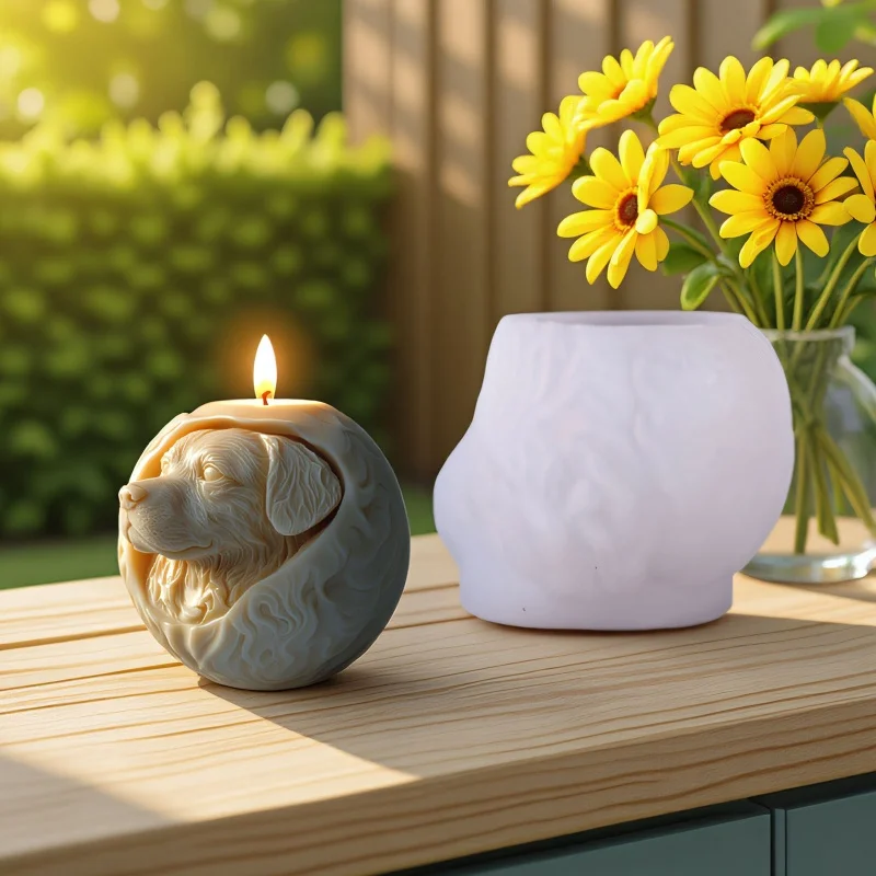 Relief Hund Sphärische Kerze Silikon Form Nette Haustier Hund Kerze Form DIY Handgemachte Herstellung Aromatherapie Epoxidharz Gips Form Image