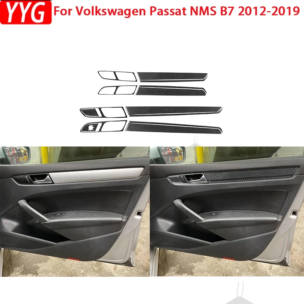 Für Volkswagen VW Passat NMS B7 2012-2019Auto Zubehör Carbon Fiber Innen Türgriff Panel Abdeckung Trim Aufkleber änderung Image