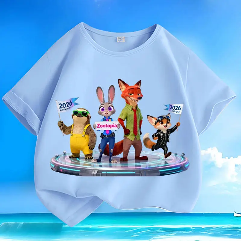 Sommer-Kinder-T-Shirt Neuer Crazy Animal City Cartoon-Druck Reine Baumwolle Eltern-Kind-Outfit 2026 Niedliches Cooles Lockeres T-Shirt Image