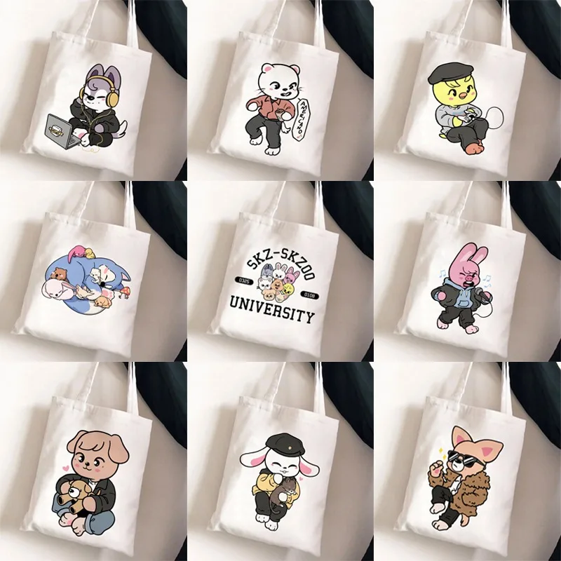 38-Style Stray Kids Skzoo bedruckte Canvas-Tragetasche mit einer Schulter, modische Studenten-Tragetasche Image