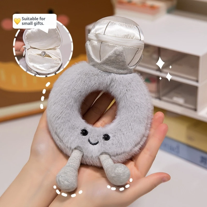 Diamantring-Plüschtier, niedliche Stoffpuppe mit lächelndem Gesicht, winzigen Beinen, Geschenk für Heiratsantrag, Hochzeit, Geburtstag, für Mädchen und Erwachsene Image