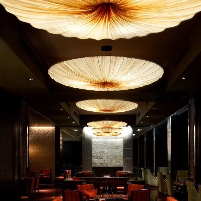 Wabi Sabi Led Stoff Deckenleuchte Runde Weiße Fliegende Untertasse Kronleuchter Für Wohnzimmer Schlafzimmer Restaurant Stoff Pendelleuchte