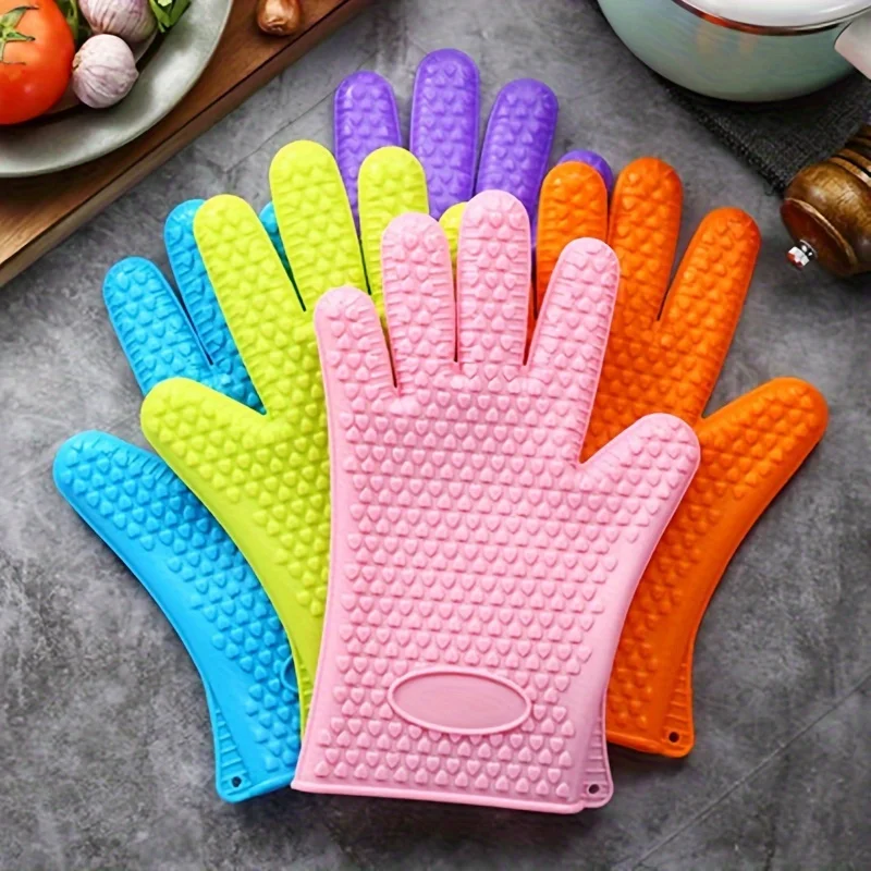 1 Paar hitzebeständige Küchenhandschuhe, 1 Paar, wasserdichte und rutschfeste Silikonhandschuhe zum Kochen, Backen, Grillen, Hausreinigung, Ofenhandschuhe Image