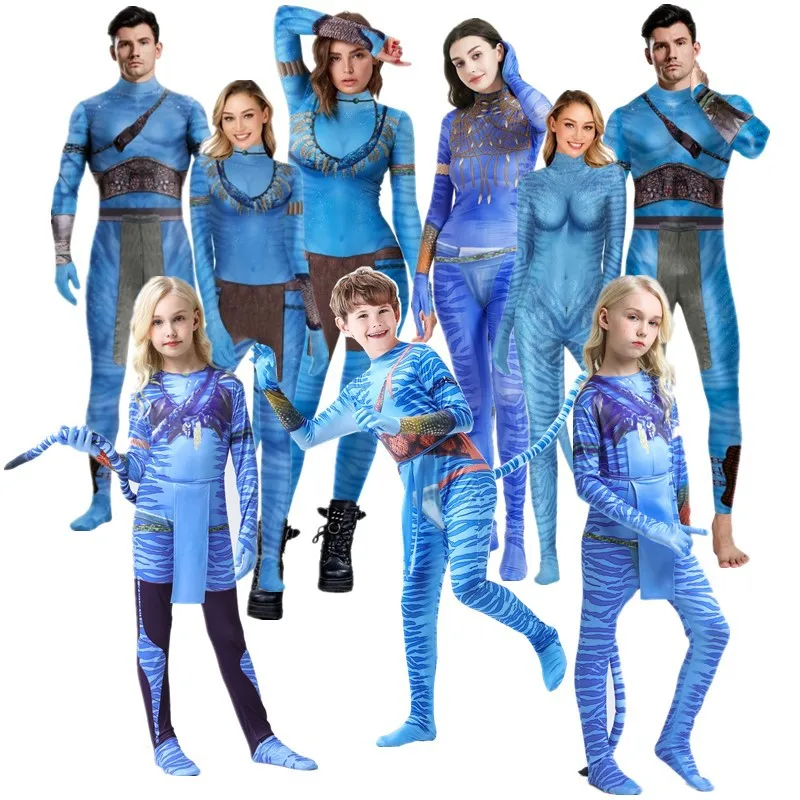 Film Avatar The Way of Water Cosplay Bodysuit Familie Kinder Bodysuit Cosplay Jumpsuit Kostüm Halloween Weihnachten Party Geschenk Image