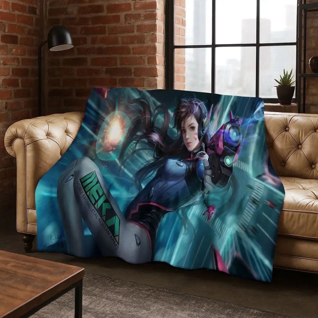 Game OW Overwatch D.VA Mei Reaper Cartoon 3D-Flanelldecke, gemütliche weiche Überwurfdecke für Zuhause, Schlafzimmer, Bett, Sofa, Picknick-Abdeckung, Geschenk Image