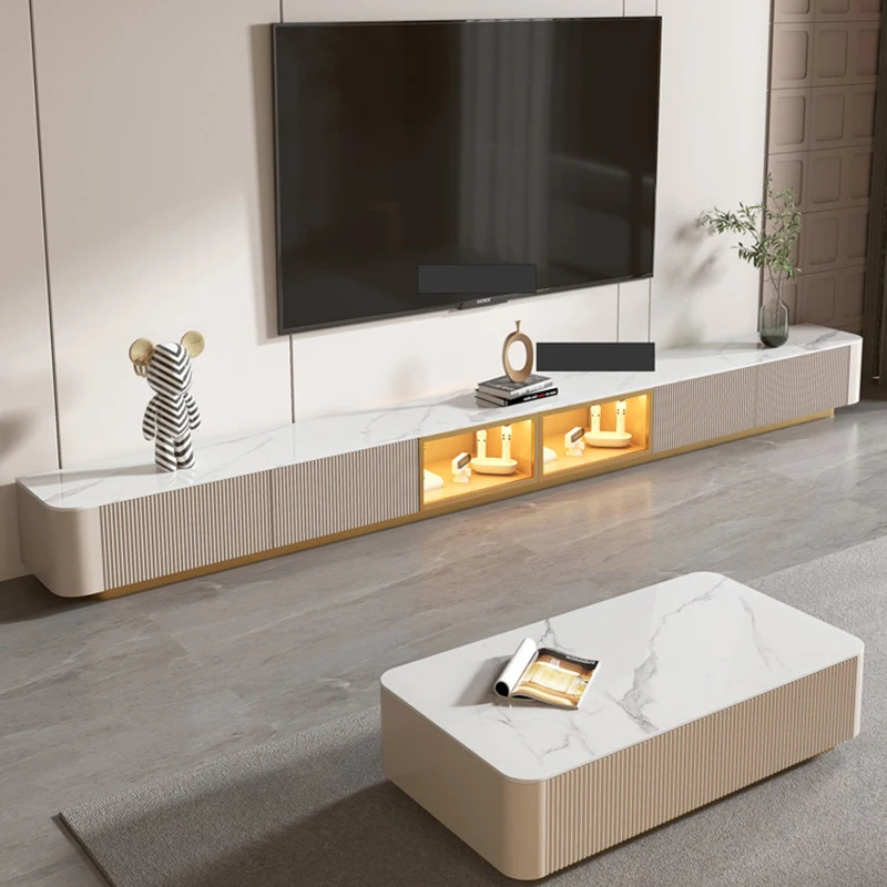 Aufbewahrungs-Monitor-TV-Ständer Luxuriöse Display-Möbel für Wohnzimmer Nordisch Minimalistischer TV-Tisch Holz Ästhetisches Designer-Möbel Einzigartige Einrichtung