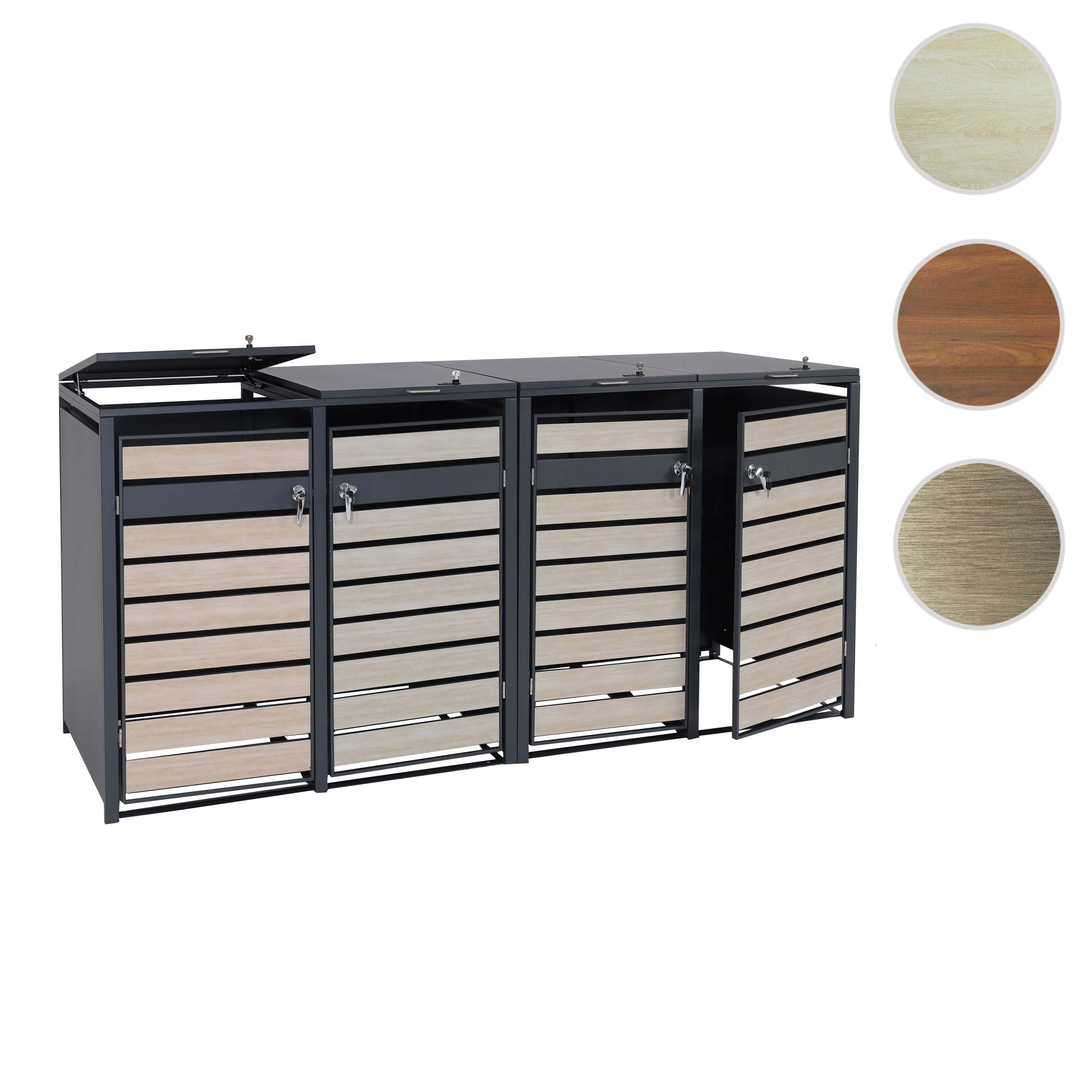 XL 4er/8er-Mülltonnenverkleidung HWC-J81, Mülltonnenbox, Metall 118kg anthrazit ~ Buche-Holzoptik hellbraun Image