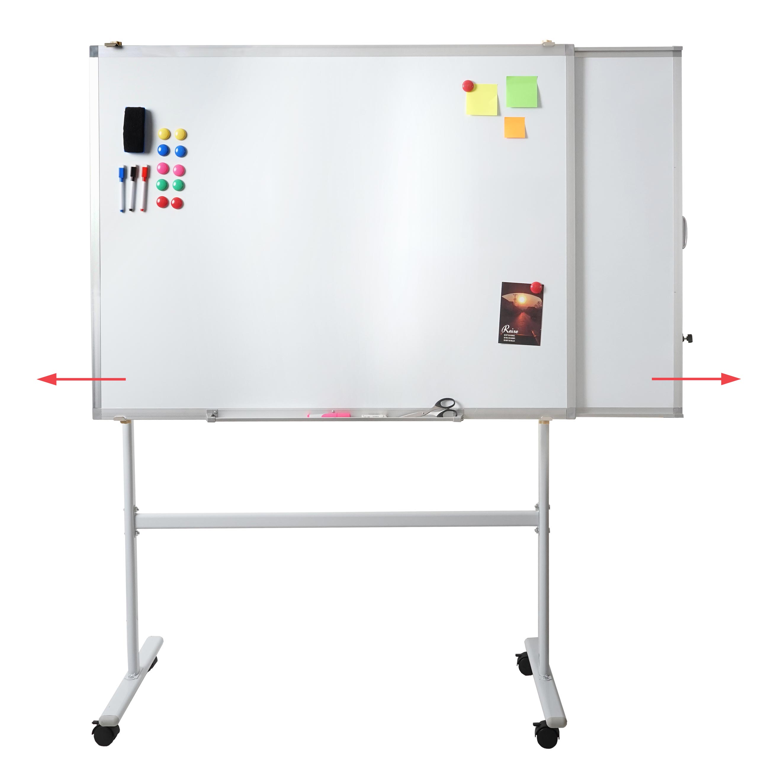 Whiteboard HWC-C85b, mit ausziehbarer Tafel Magnettafel Memoboard Pinnwand, mobil rollbar inkl. Zubehör, 167x186cm Image