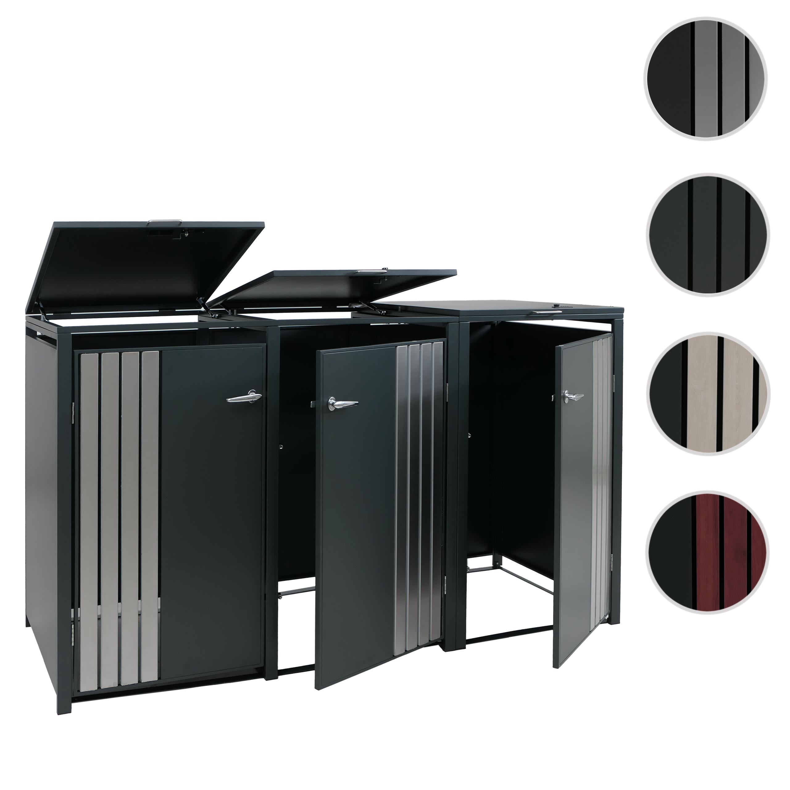 3er-Mülltonnenverkleidung HWC-O67, Mülltonnenbox mit Deckel, Metall 122x200x84cm 83kg ~ anthrazit Image