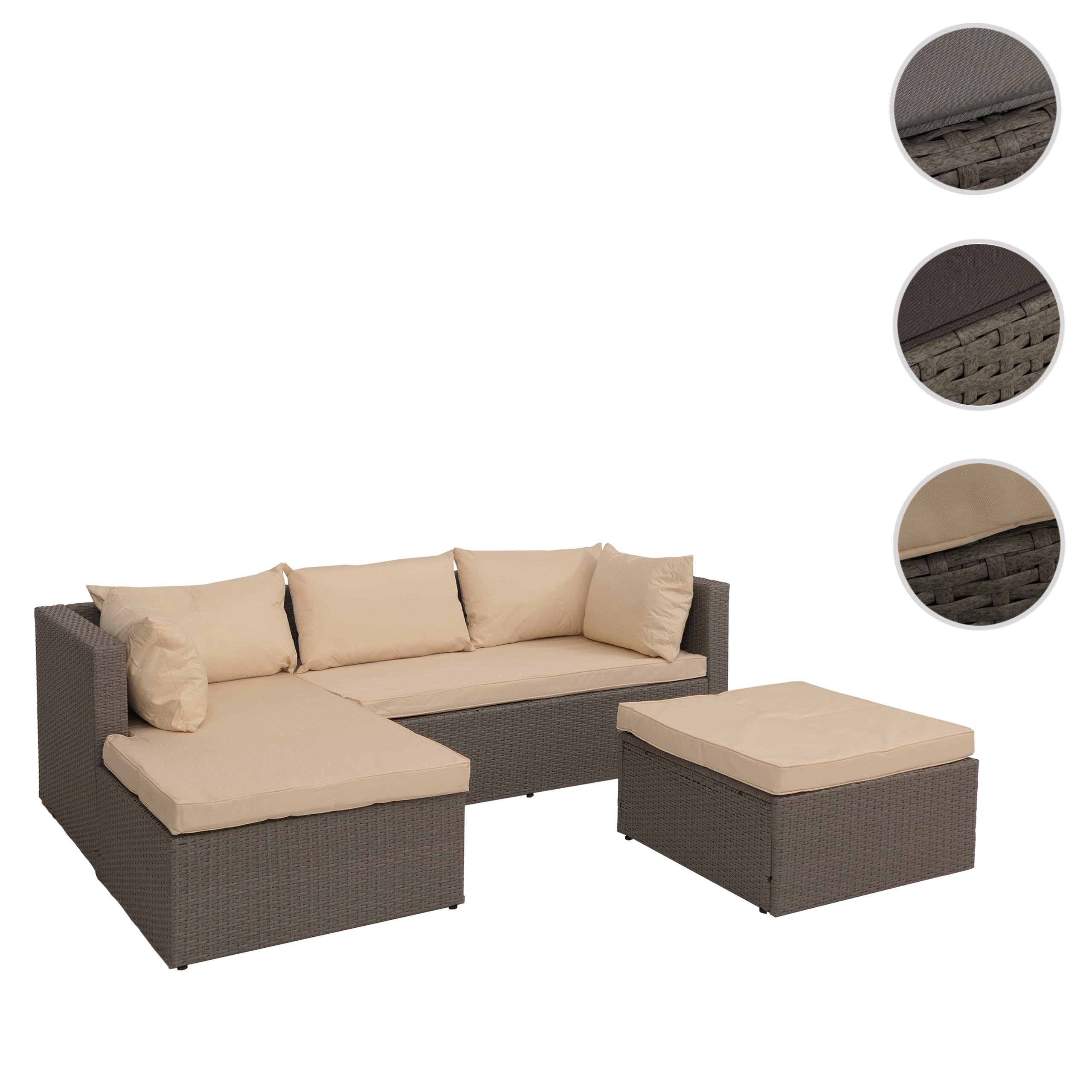 Poly-Rattan Garnitur HWC-O46, Balkon-/Garten-/Lounge-Set Sofa Sitzgruppe ~ grau Polster beige Image