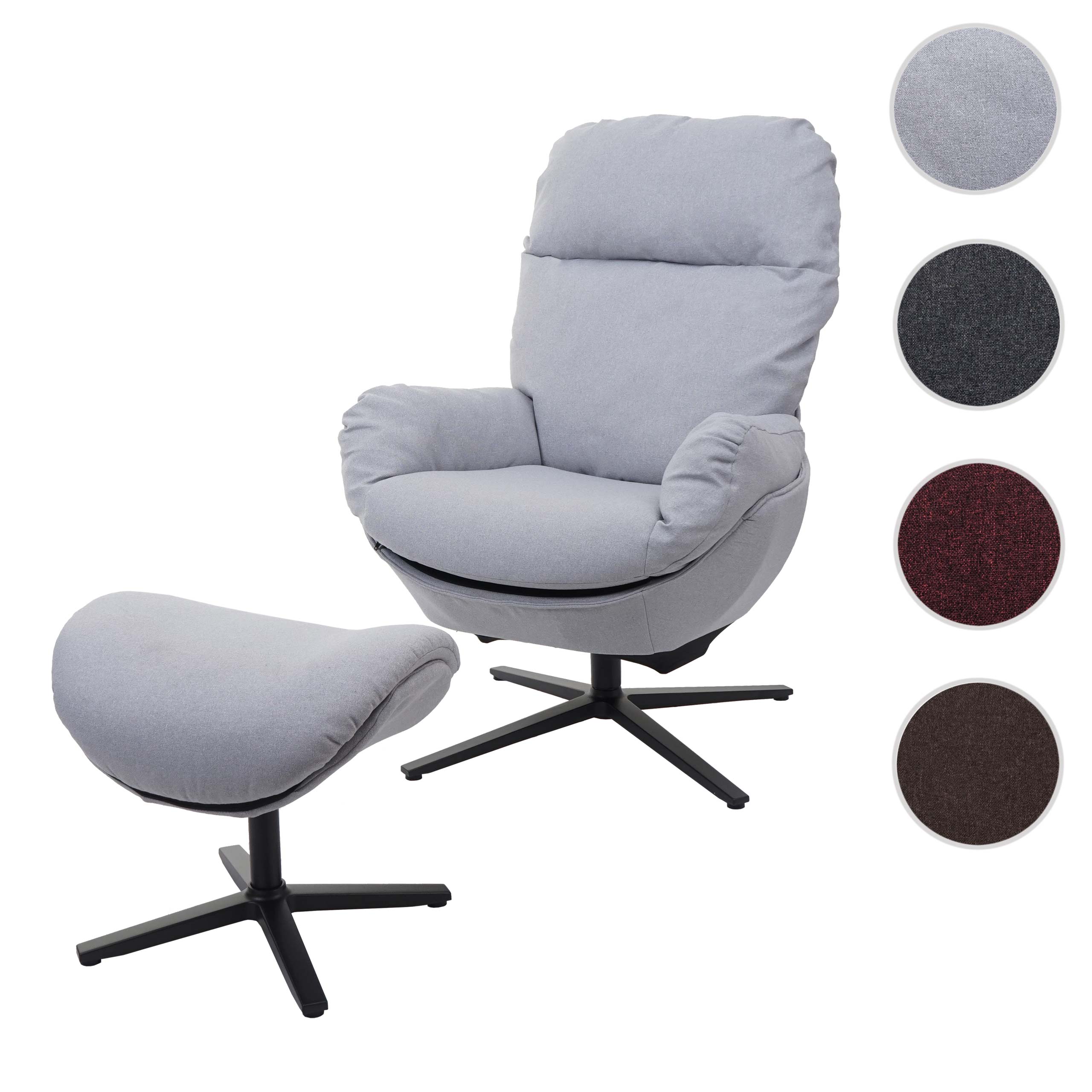 Relaxsessel + Hocker HWC-L12, Fernsehsessel Sessel Schaukelstuhl Wippfunktion, drehbar, Metall Stoff/Textil ~ hellgrau Image