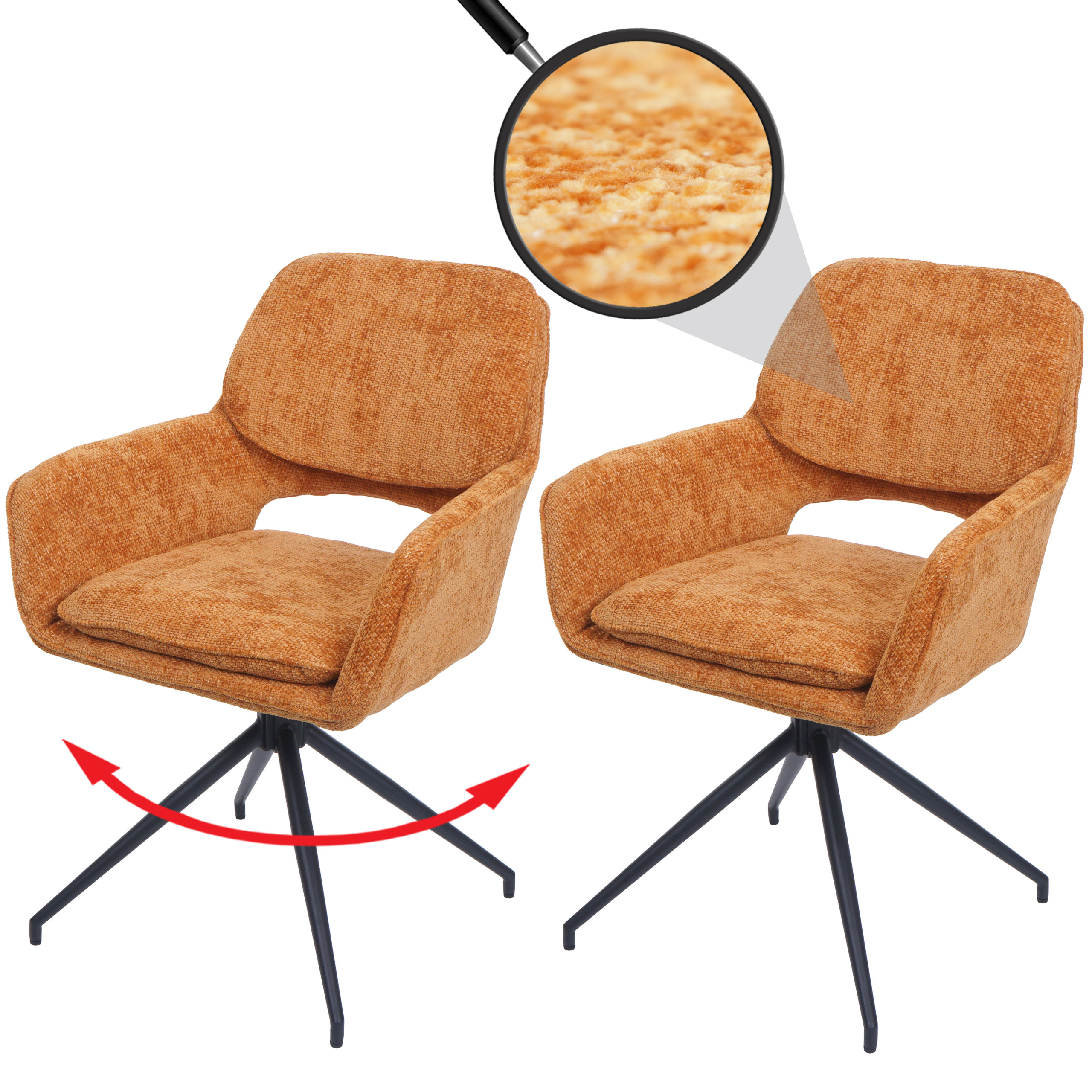 2er-Set Esszimmerstuhl HWC-N74, Küchenstuhl, drehbar Auto-Return, Stoff Chenille (490g/m²) ~ ocker-gelb