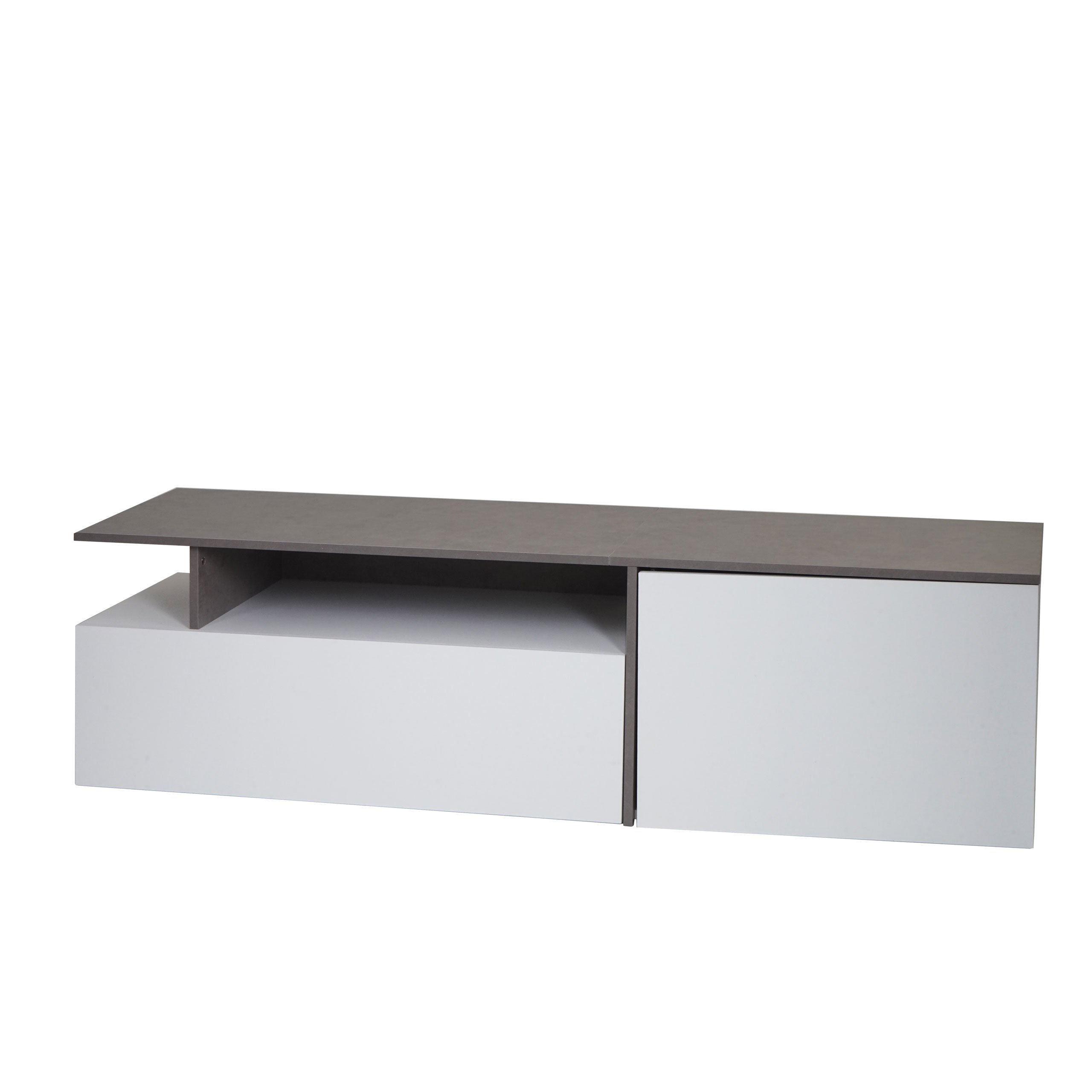 TV-Rack HWC-L34, Lowboard Fernsehtisch Sideboard TV-Schrank Kommode, Holz 45x161x40cm Staufach, Beton-Optik weiß Image