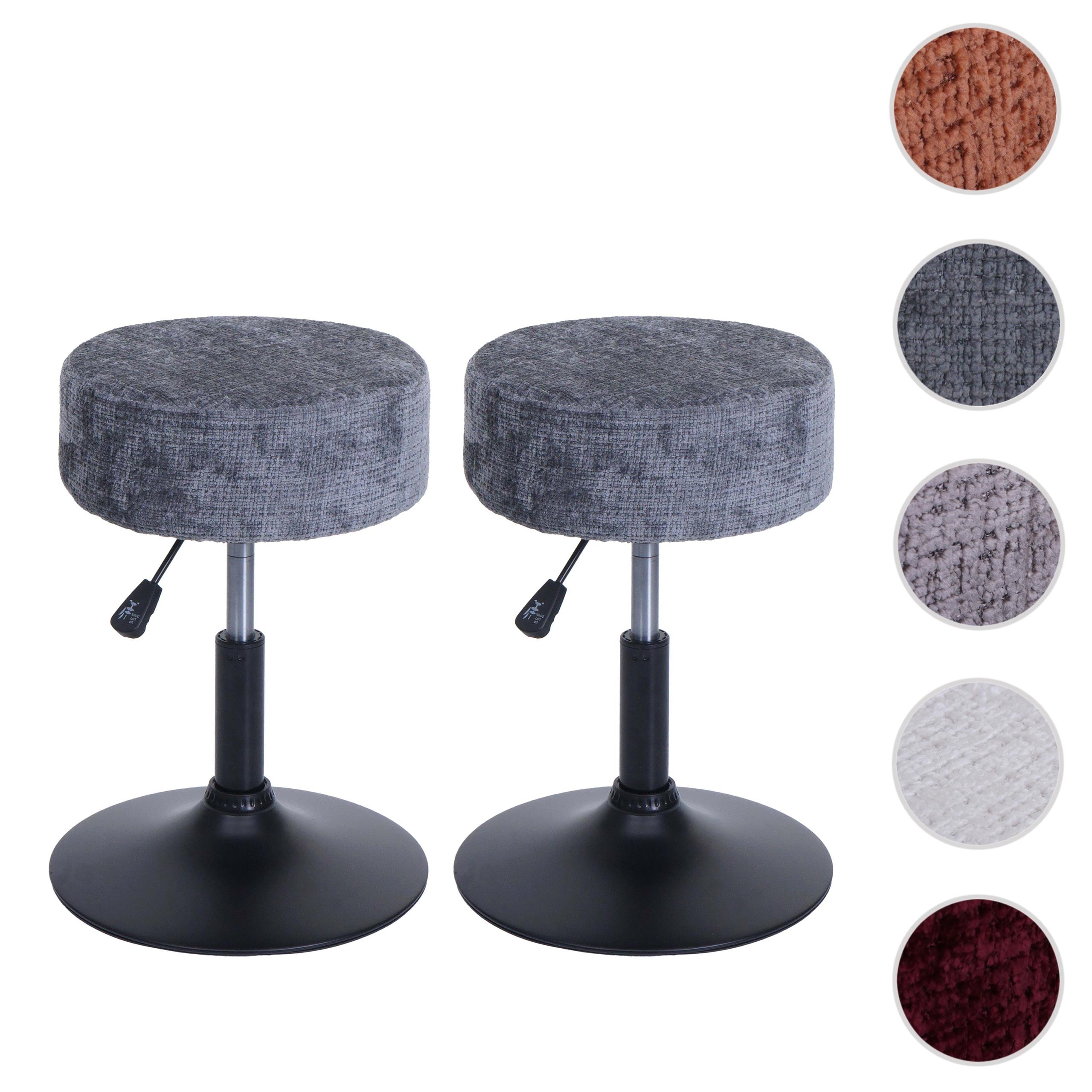 2er-Set Hocker HWC-C22, Sitzhocker, höhenverstellbar drehbar Ø 37cm Stoff Chenille (465g/m²) FSC® ~ braun Image