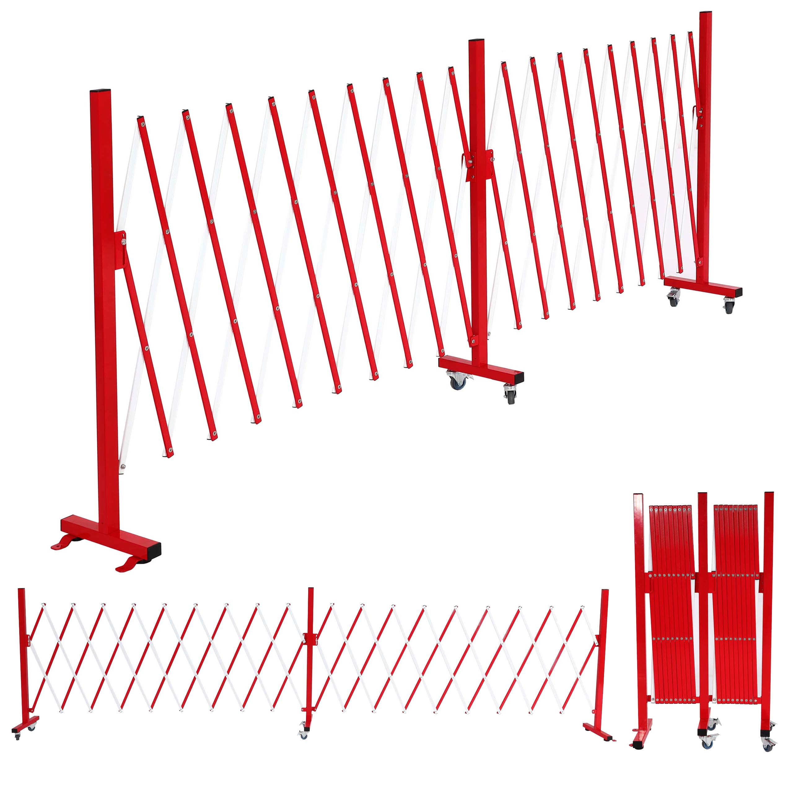 Alu Absperrgitter HWC-B34, Scherengitter Schutzgitter mit Rollen, ausziehbar 110x60-500cm ~ rot-weiß