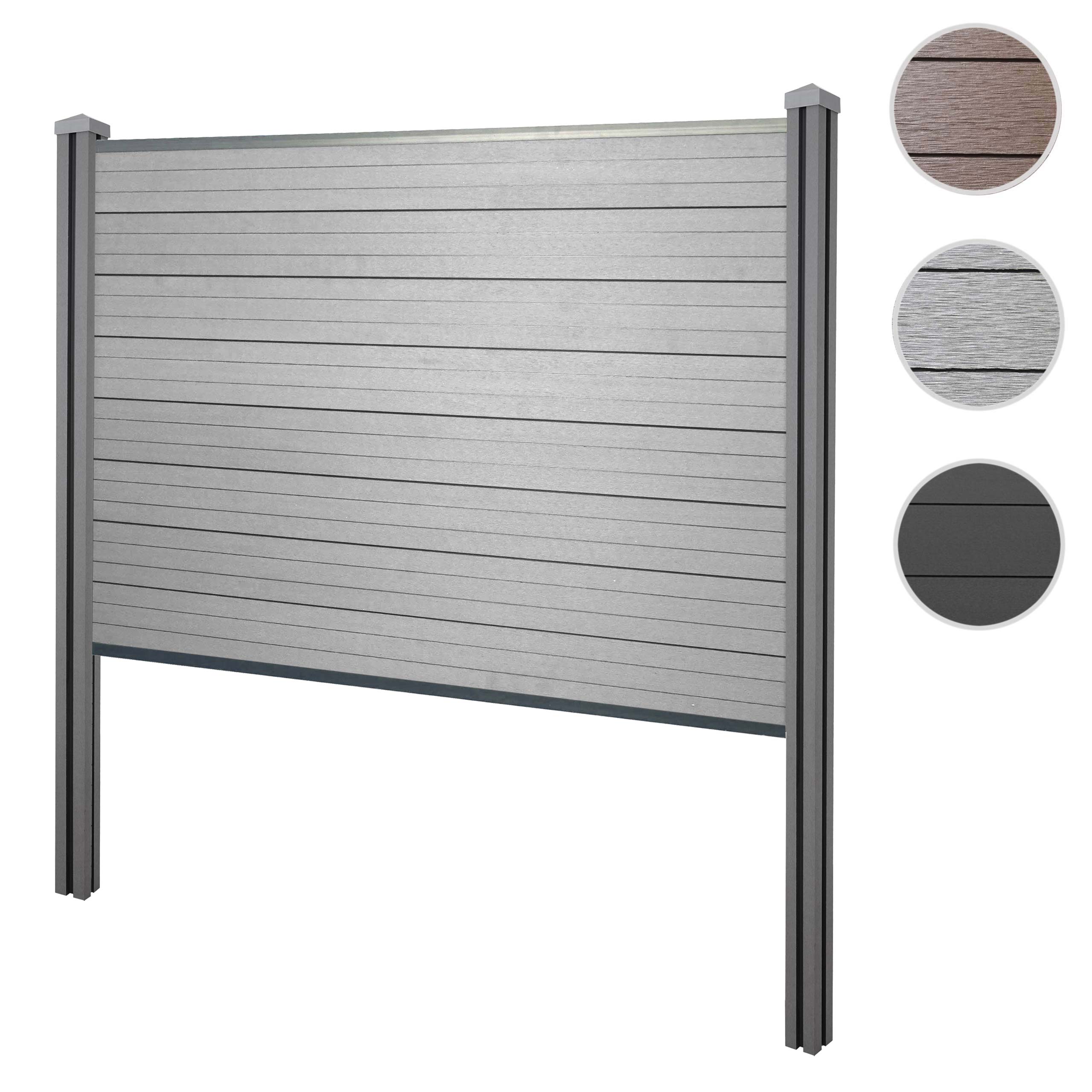 WPC-Sichtschutz Sarthe, Zaun Windschutz, WPC-Pfosten zum Einbetonieren ~ Erweiterungselement schmal, 98cm grau Image