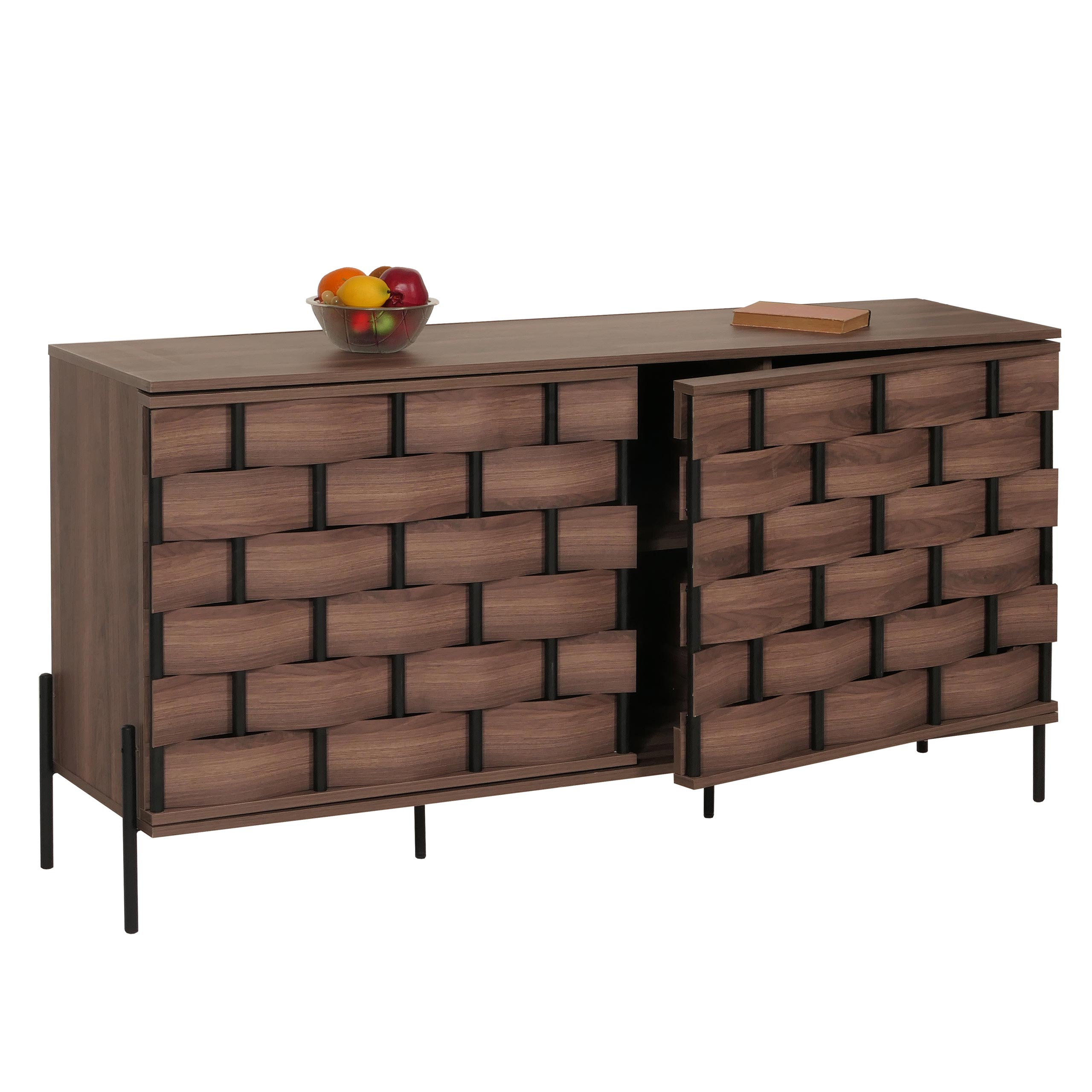 Sideboard HWC-M44, Kommode Schrank Anrichte, 3D-Flecht-Design Push-to-open Türen 152x80x40cm, braun
