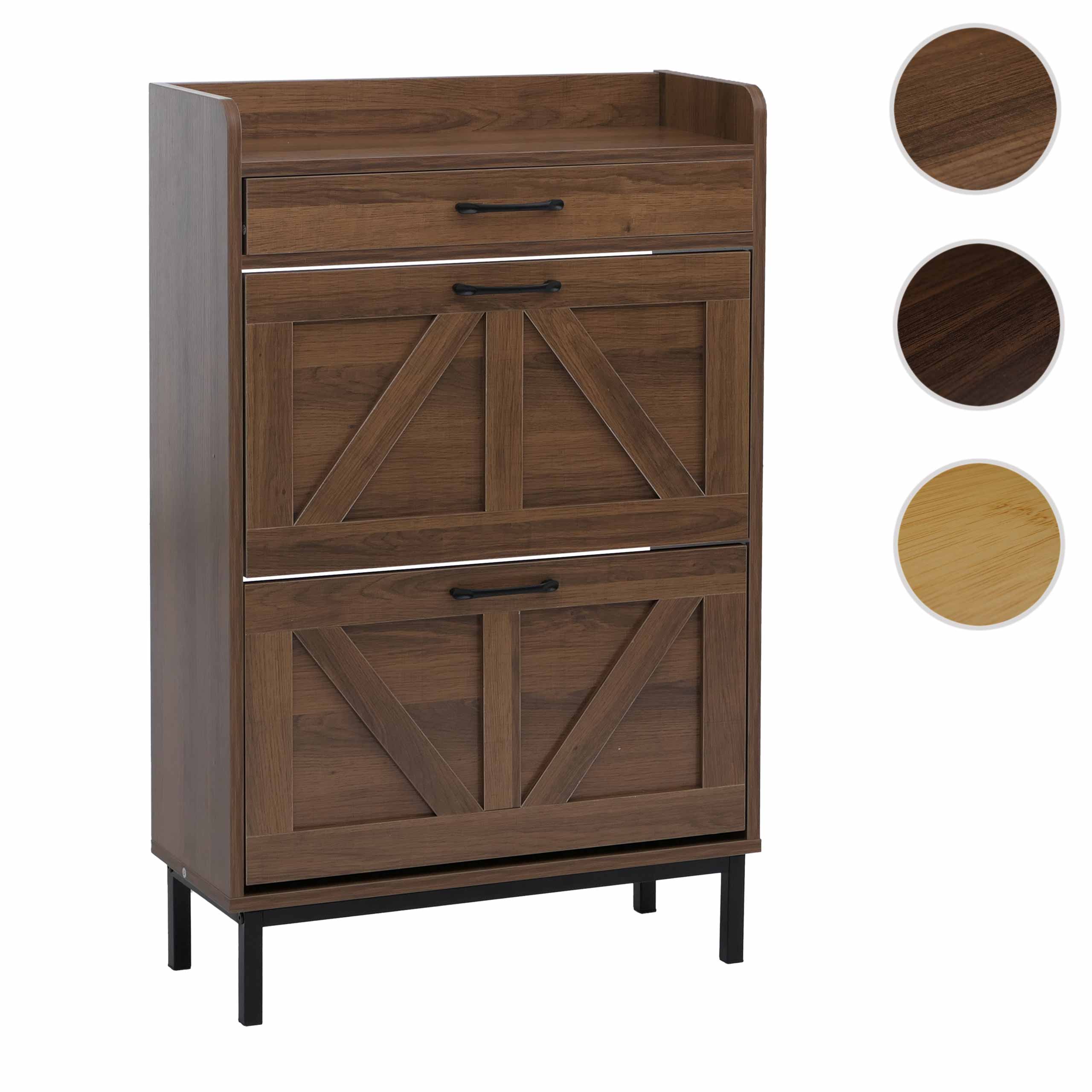 Schuhkipper HWC-P45, Schuhregal Schuhschrank, 2 Kippfächer Ablage Schublade MDF 95x60x24cm ~ Walnuss-Optik Image