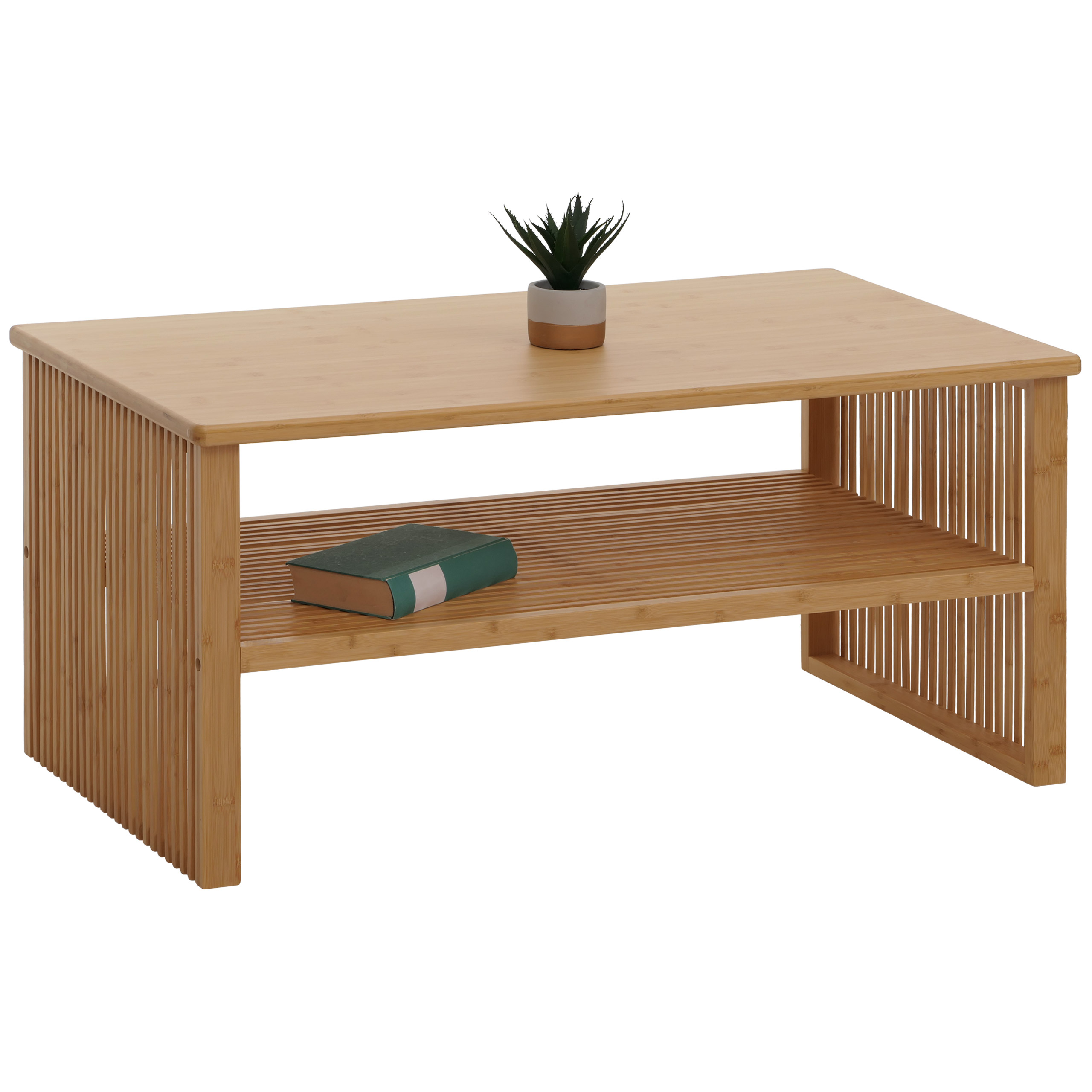 Bambus Couchtisch HWC-N80, Wohnzimmertisch Tisch Sofatisch Beistelltisch, Ablagefach FSC®-zertifiziert 46x97x55cm Image