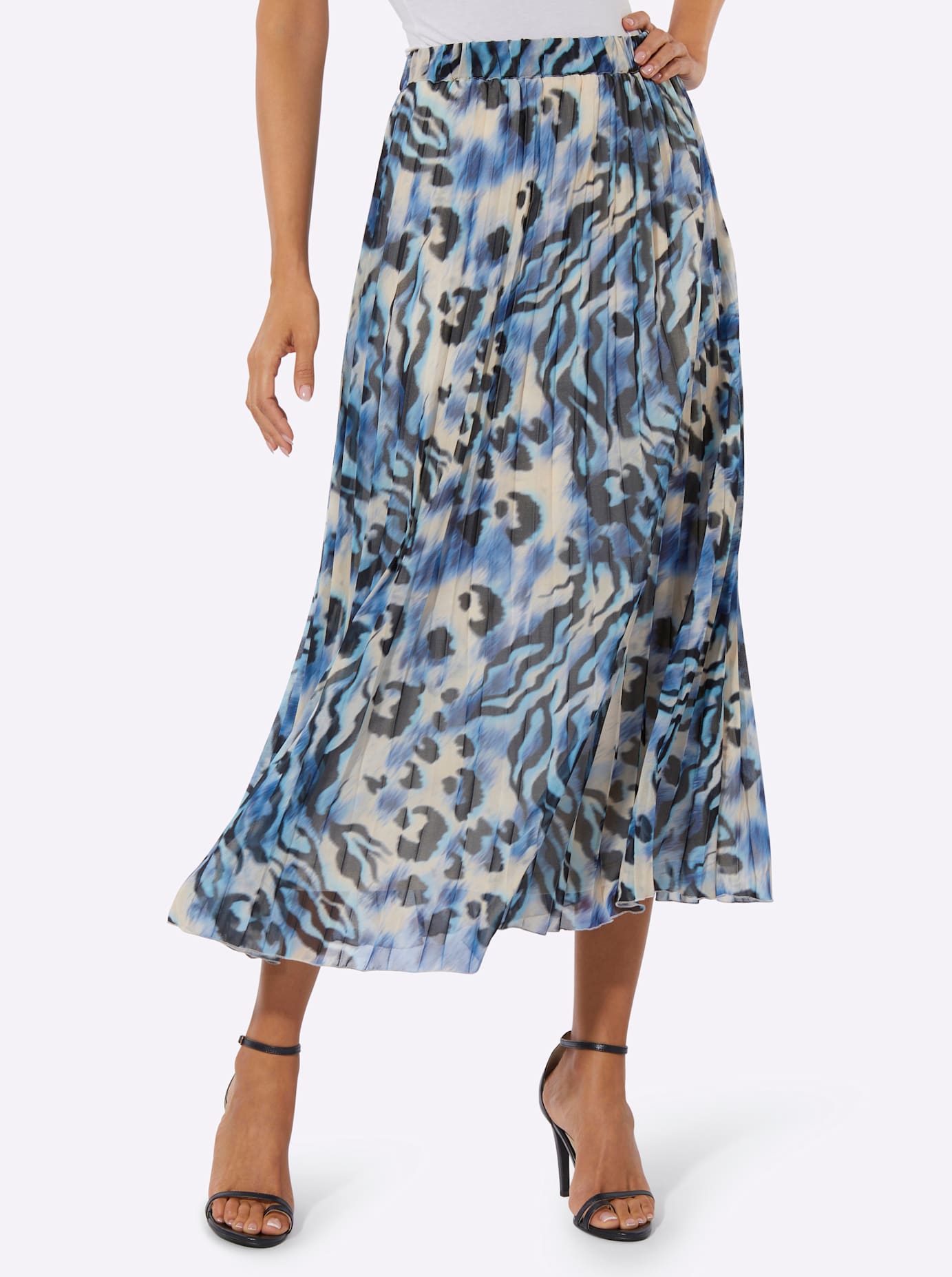 Plisseerock CREATION L, Damen, Gr. 38, champagner, royalblau, bedruckt, 100% Polyester, gemustert, mehrfarbig, lang, Röcke Image