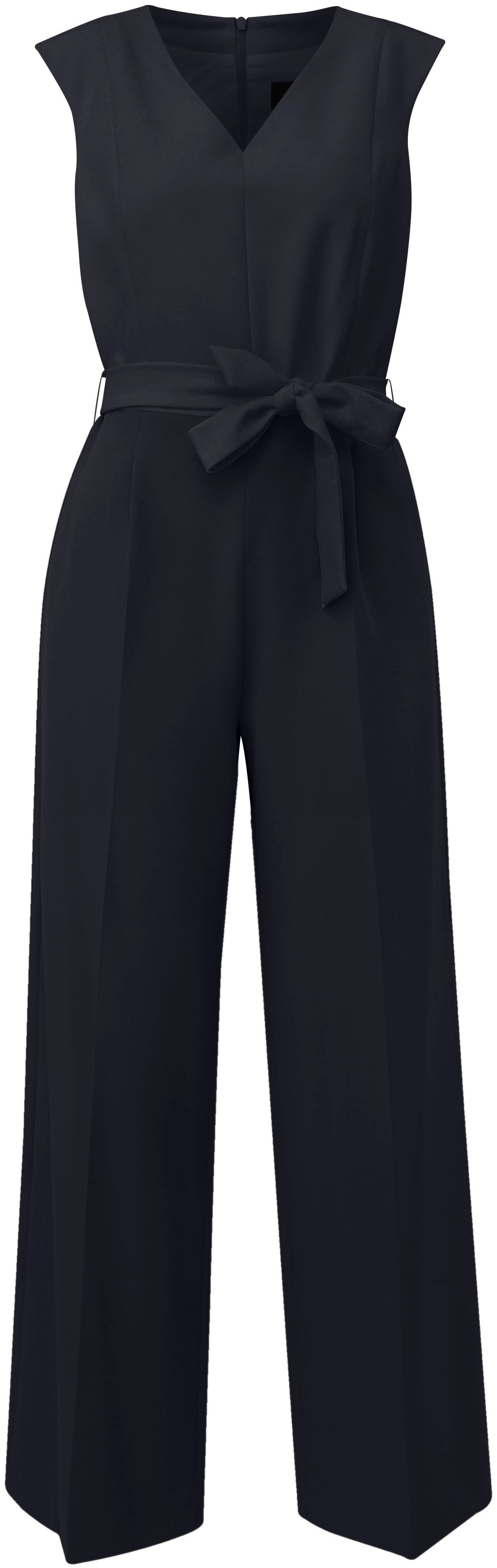 Overall S.OLIVER BLACK LABEL, Damen, Gr. 48, N-Gr, navy, Web, Obermaterial: 93% Polyester, 7% Elasthan, unifarben, figurbetont normal, Overalls Overall, mit V-Ausschnitt, mit Gürtel