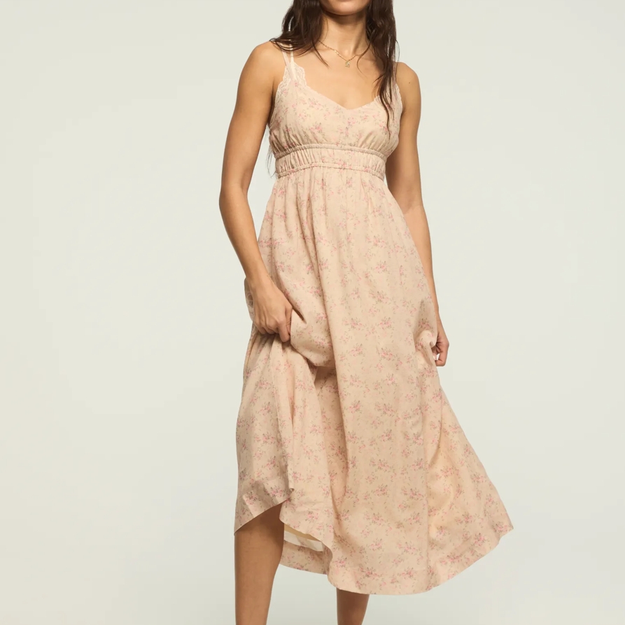 Lucky Brand Tiered Midi Dress - Women's Clothing Dresses Shirt Midi Dress in Cream Multi, Size L
