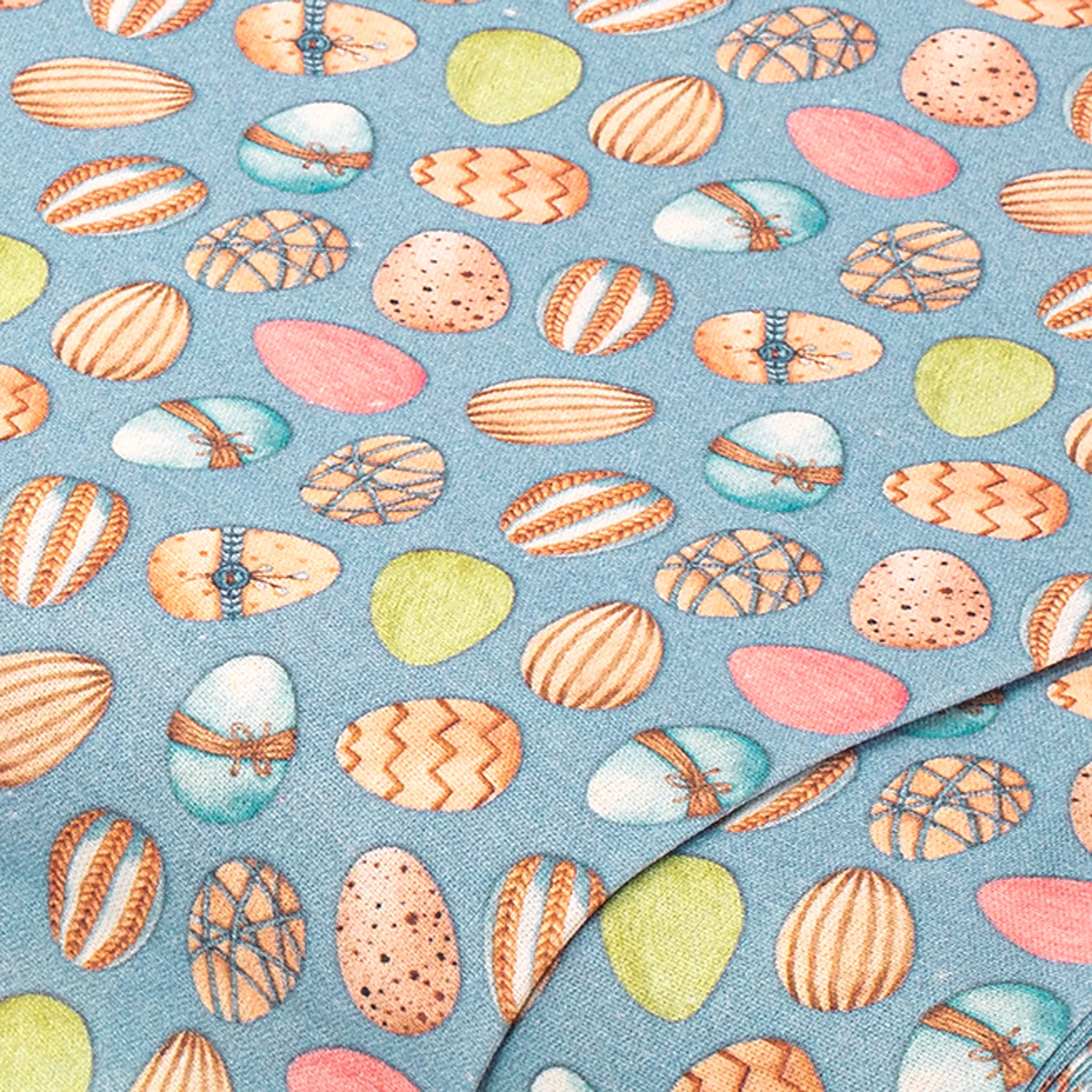 Tissu coton "œufs de Pâques", bleu/coloré