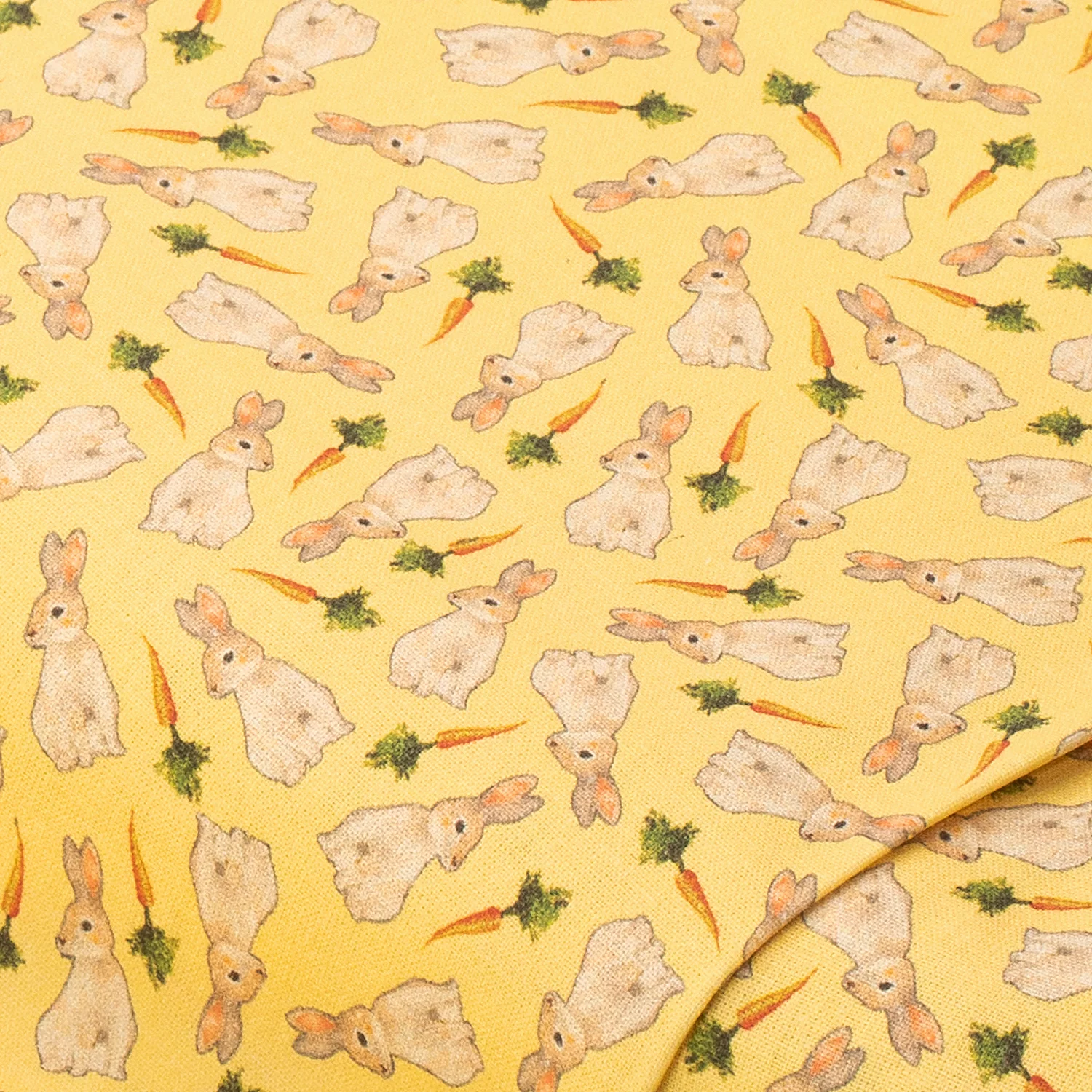 Baumwollstoff Hasen & Karotten, gelb-color