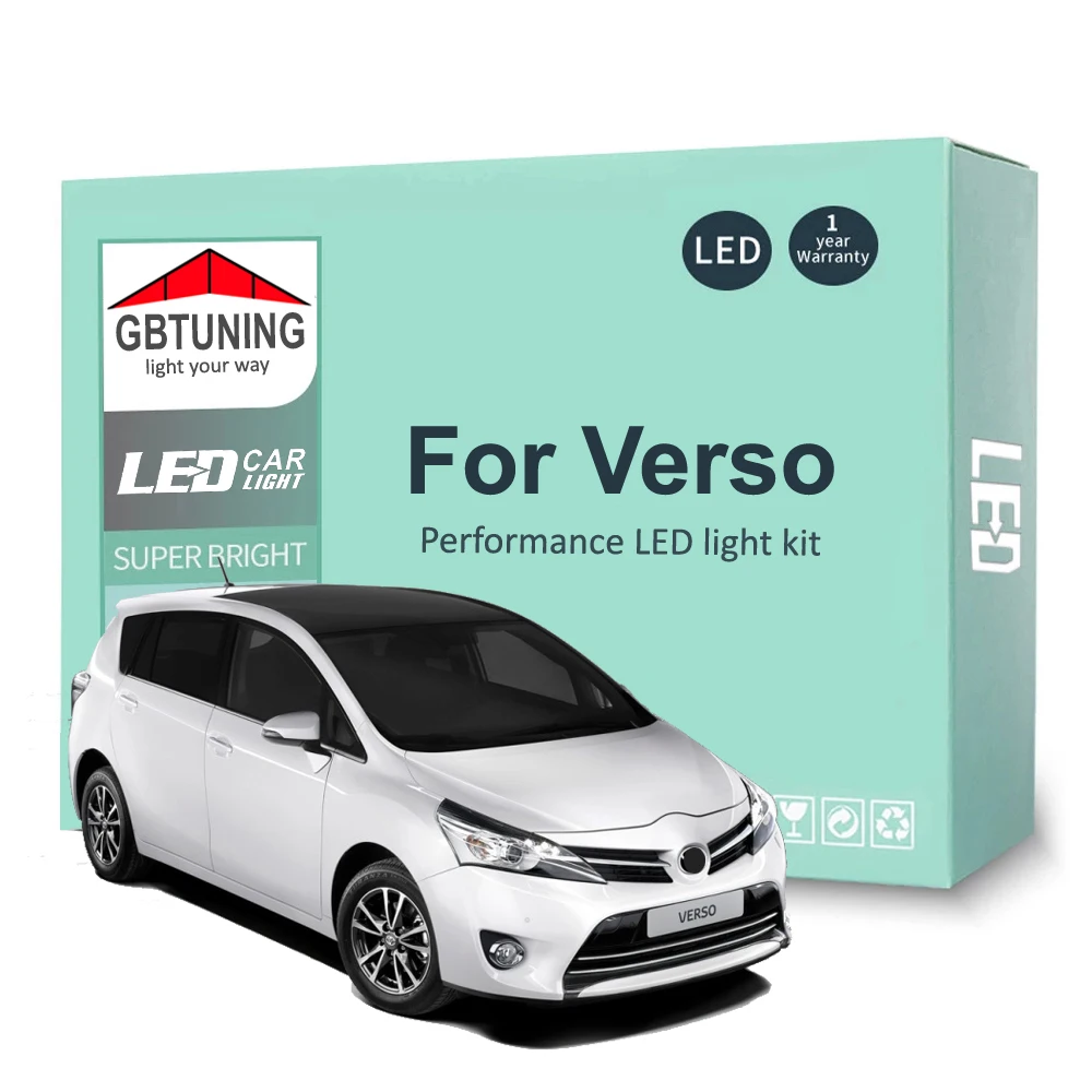 11Pcs Kit lampadina interna a LED per Toyota Verso 2009 2010 2011 2012 2013 2014 2015 Car Map Dome Trunk Lamp Canbus senza errori