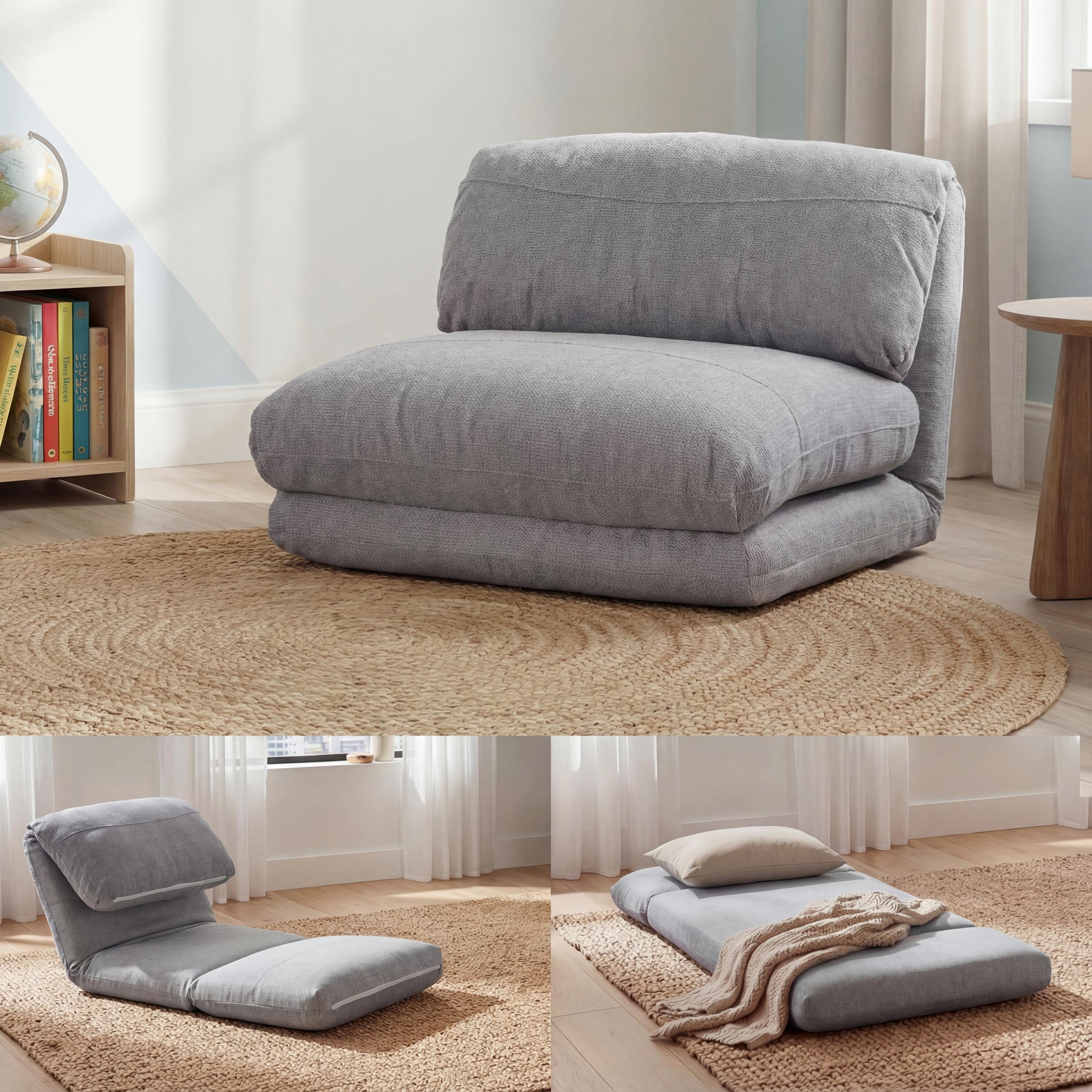 Schlafsessel HWC-E68, Schlafsofa Funktionssessel Klappsessel Relaxsessel, Stoff/Textil ~ hellgrau Image