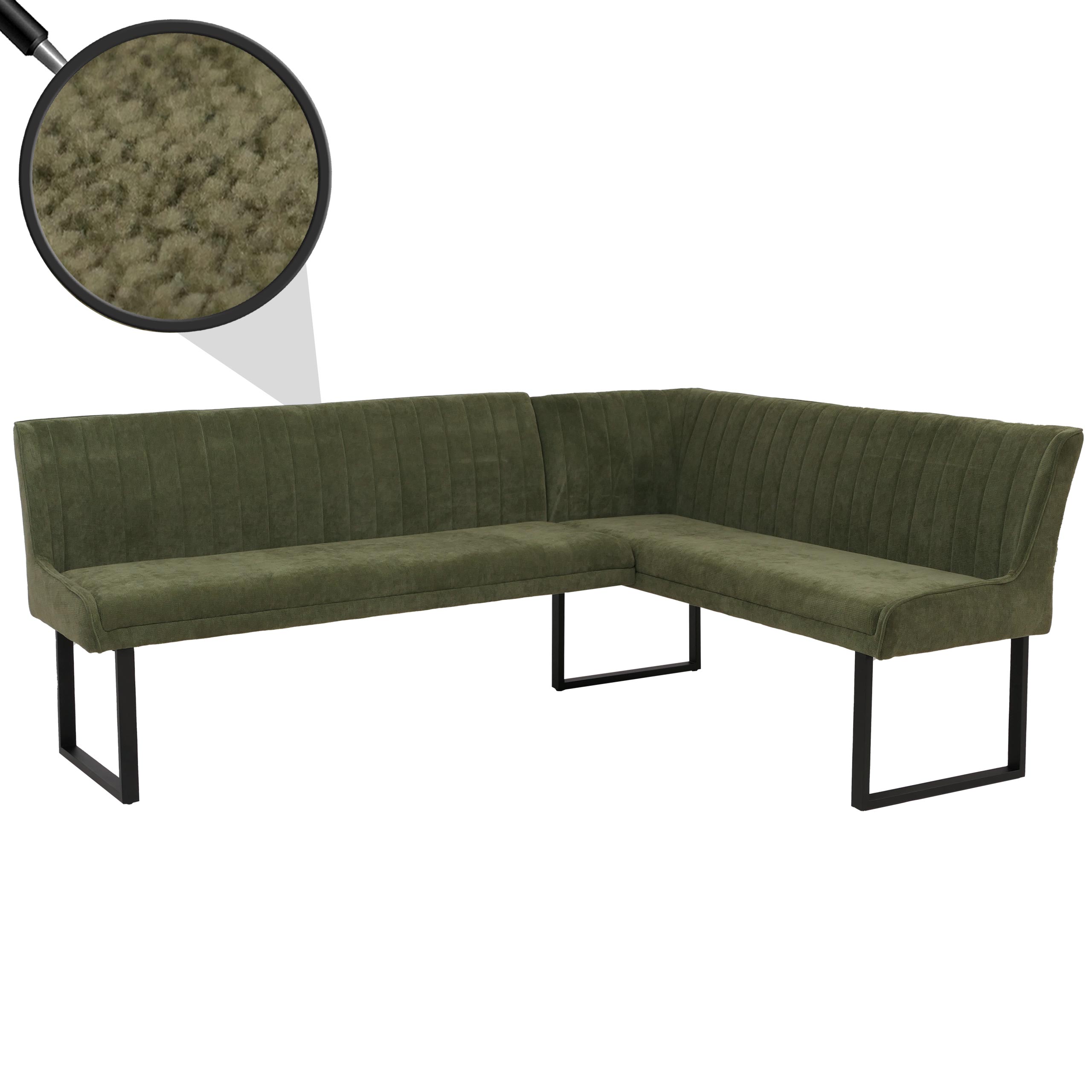 Eckbank HWC-O82, Esszimmerbank Bank, Öko-Tex (310g/m²) Chenille Stoff/Textil Metall 210x159cm ~ grün Image