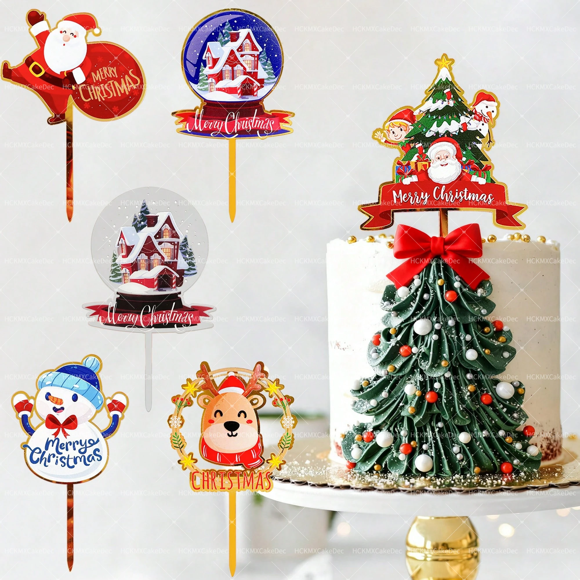 3 Stück Acryl Frohe Weihnachten Kuchen Topper Niedliche Elch Schneemann Weihnachtsfeier Kuchen Topper Backen für Weihnachten Dessert Dekorationen Image