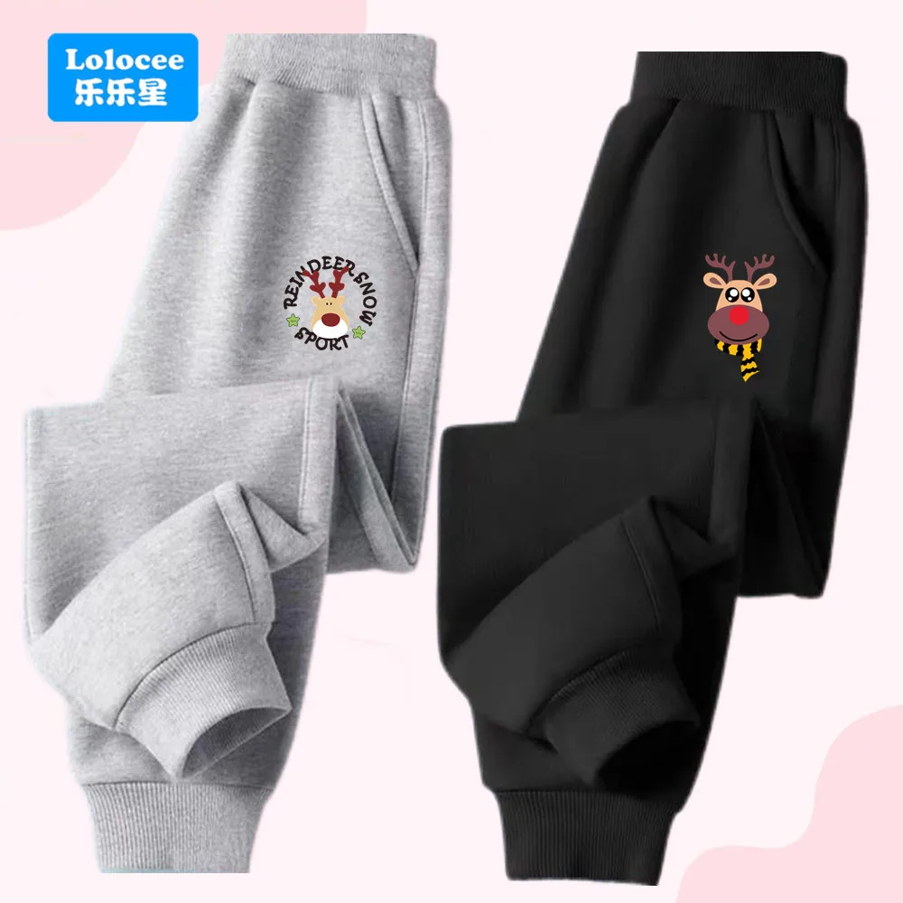Lolocee Kinder-Jogginghose mit Weihnachts-Rentier-Print, Mädchen-Jogginghose aus Baumwolle, Kinderhose mit elastischem Bund für Frühling und Herbst, LSDLT1 Image